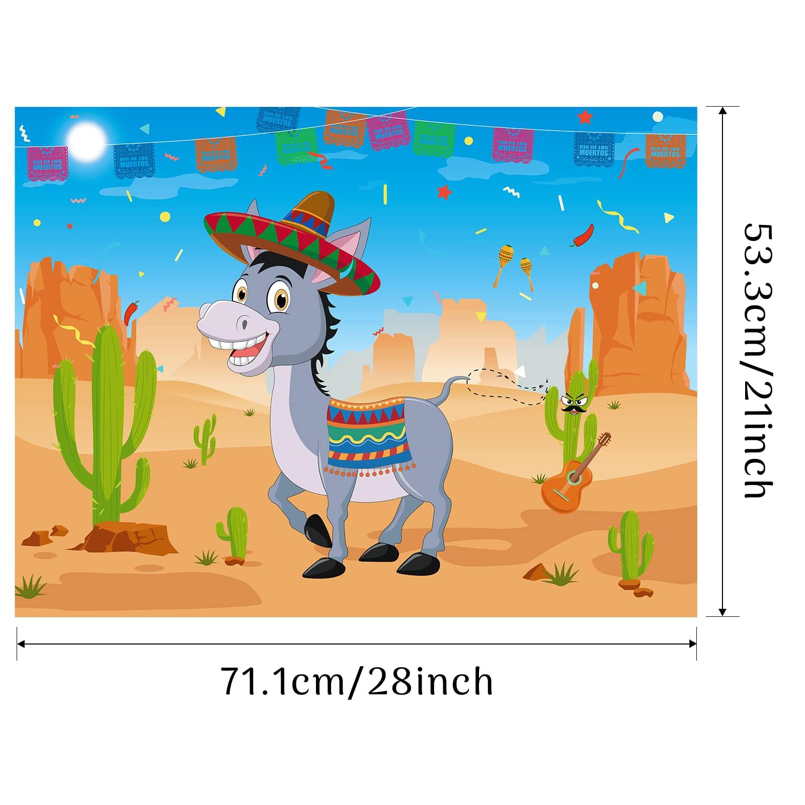 Morcheiong Morcheiong Pin The Tail on The Donkey Game with 48 Tails, Mexican Fiesta Party Favors Supplies Decorations, Birthday Party Game for Kids
