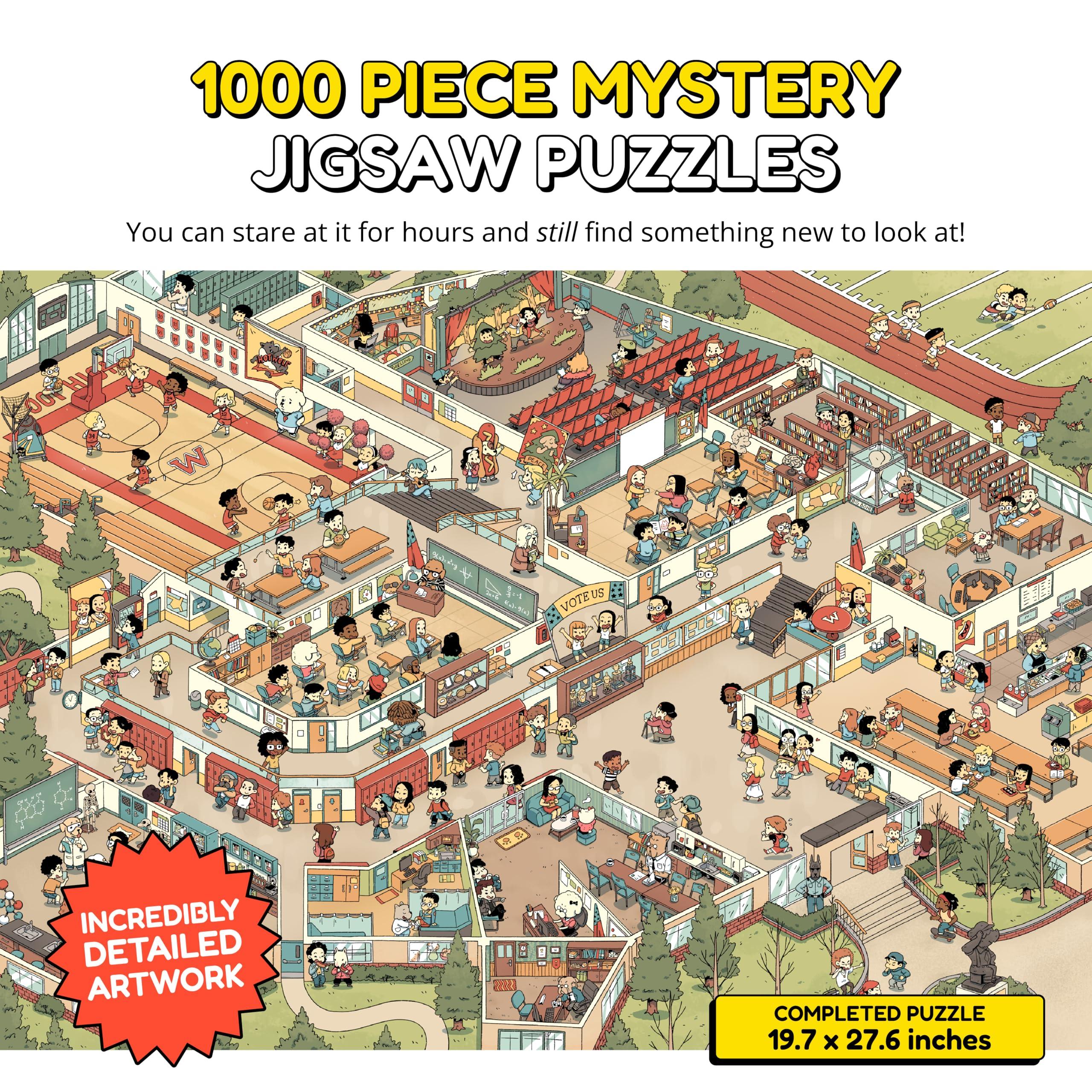 Odd Pieces Odd Pieces Mystery Jigsaw Puzzle-1,000 Pcs Mystery Puzzle with Storytelling Comics, Secret Ending-1000 Piece Puzzle for Adults & Kids 19.7\'\' x 27.6\'\' Frameable Magic Puzzle Art (Snack Attack)