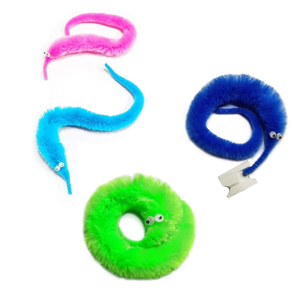 SHENGSEN SHENGSEN 12 Pieces Fuzzy Worm Toys String Pets Fuzzy Worms On String Bulk Trick Toy Party Favors for Kid Cat (12 Colors)