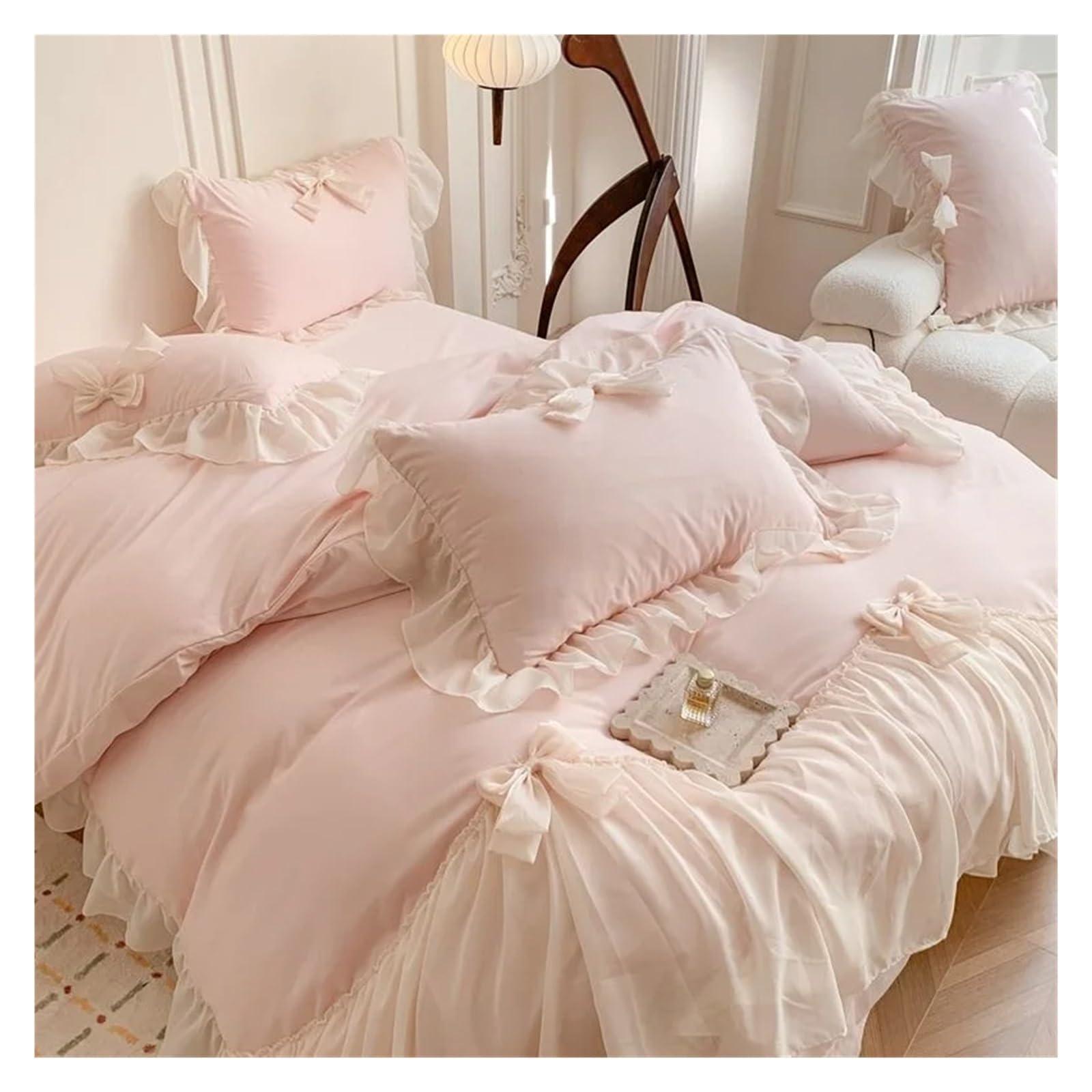ADovz ADovz Lace Bow Bedding Sets Solid Color Lace Ruffle Comforter Set Deluxe Maiden Duvet Cover Set,Bed Sheets
