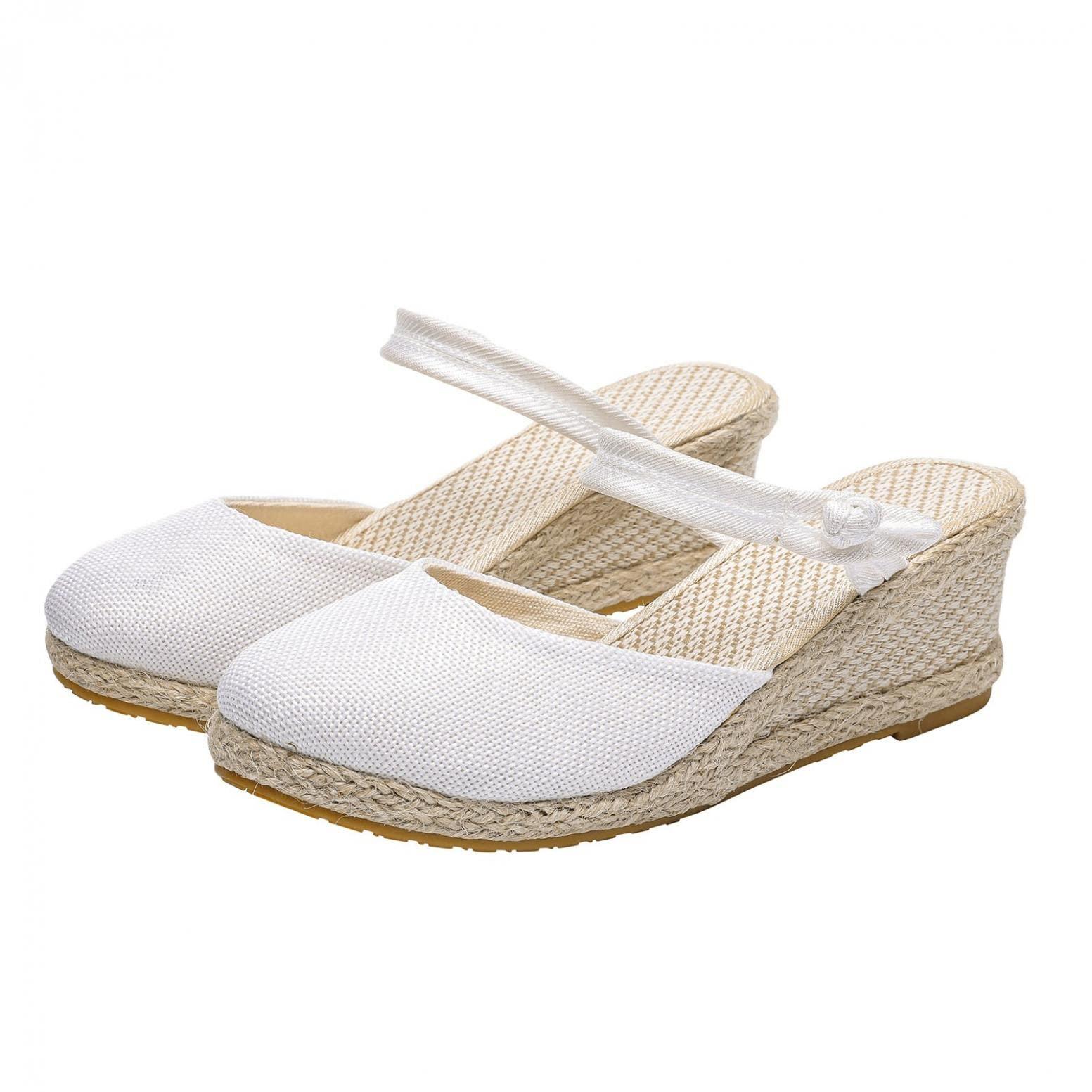 Hbeylia Hbeylia Wedge Platform Loafers for Women Ladies Fashion Casual Espadrille Vintage High Heeled Closed Round Toe Sandals Autumn Summer Elastic Cross Ankle Strap Beach Walking Shoes
