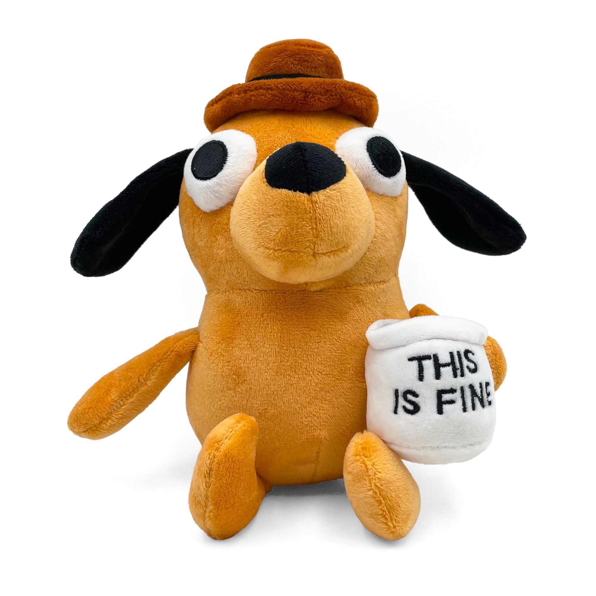 Adenzai Adenzai This is Fine Dog Plushie | Funny Coffee Dog Meme Plush | Hilarious Office Decor & Stuffed Animal Toy | Perfect for Xmas, Birthday, or Office Worker Gifts