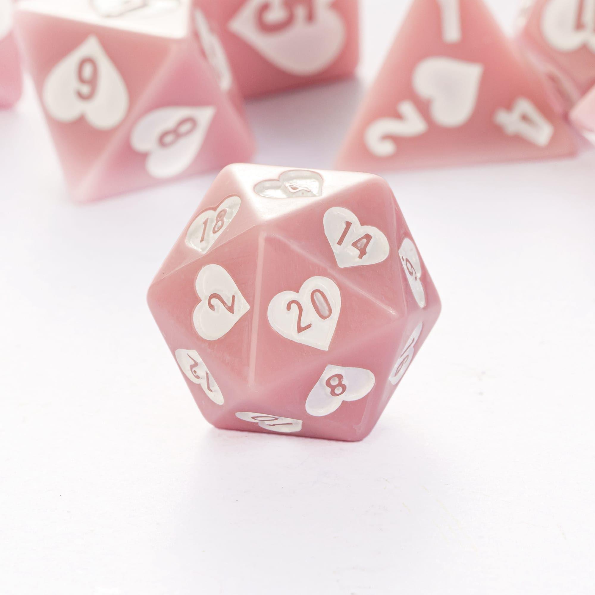 HDdais HDdais 8 Piece Pink DND Dice Set, Heart Resin Polyhedral Dice Set Extra D12 D&D Dice for Dungeons and Dragons Role Playing Game and Other Tabletop Games
