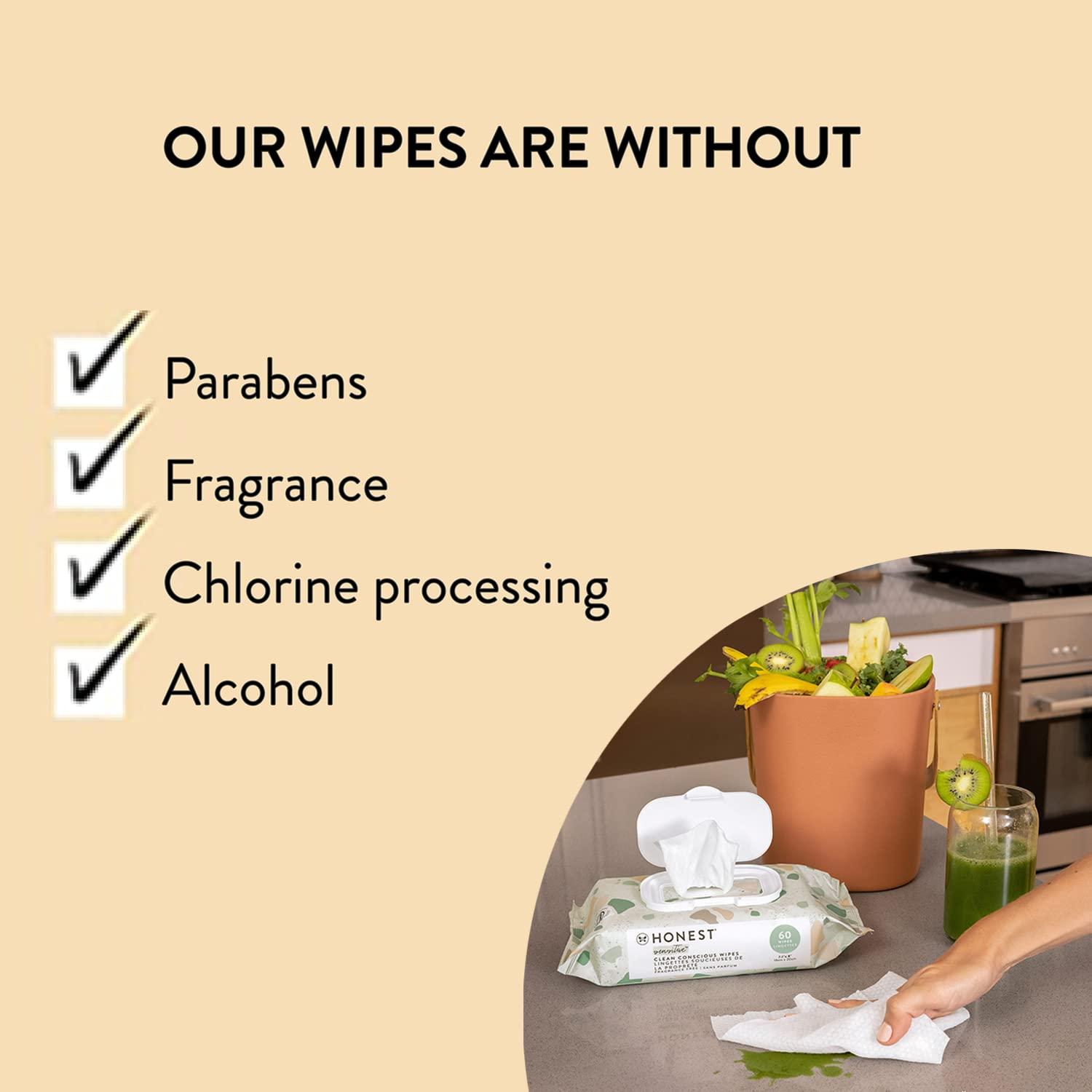 The Honest Company The Honest Company Clean Conscious Unscented Wipes | Over 99% Water, Compostable, Plant-Based, Baby Wipes | Hypoallergenic for Sensitive Skin, EWG Verified | Pattern Play, 60 Count