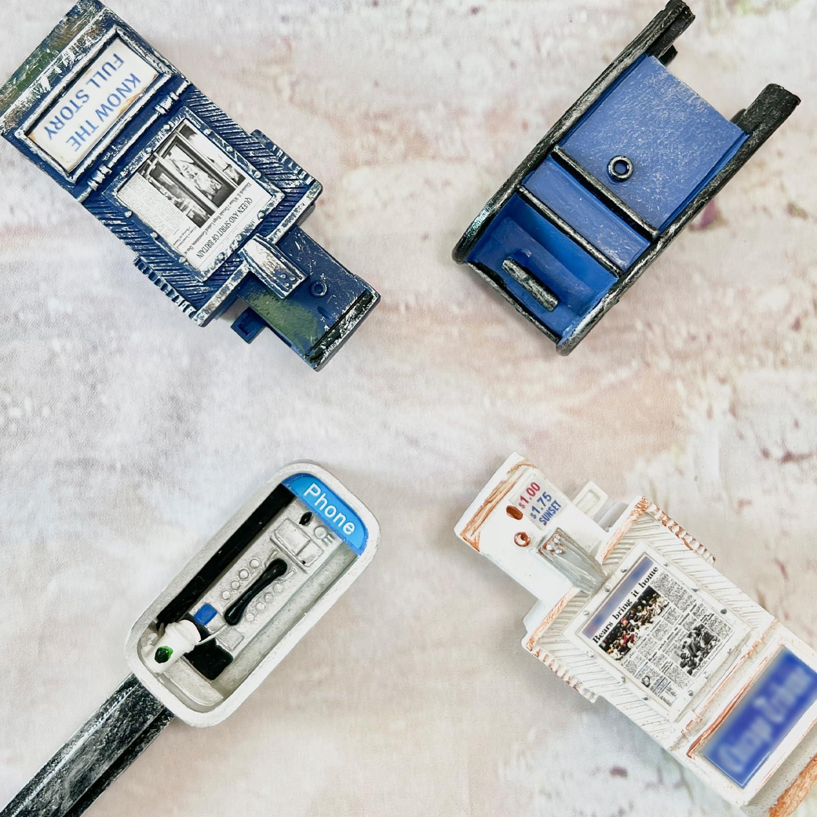 Generic Miniature American Payphone in 1:12 Scale, Mini Vintage Style Phone Booth Mailbox Model Decoration, Suitable for Collection and Scene Building Mini Dollhouse Furniture Accessories (Newspaper Box A)