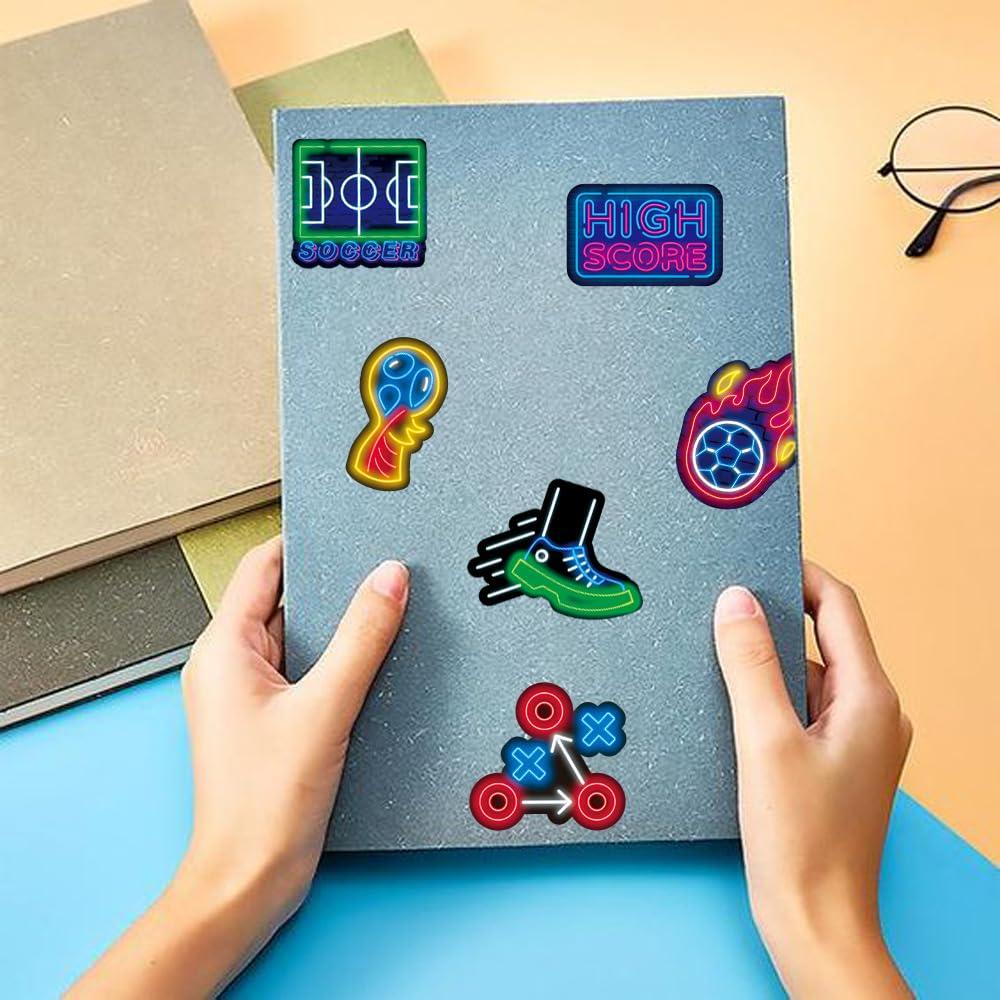 shouqiuzhonglv 50PCS Soccer Stickers, Cool Neon Football Vinyl Waterproof Stickers for Scrapbook Water Bottles, Luggage, Teaching Incentives, Soccer Team Gifts for Kids, Teens and Adults