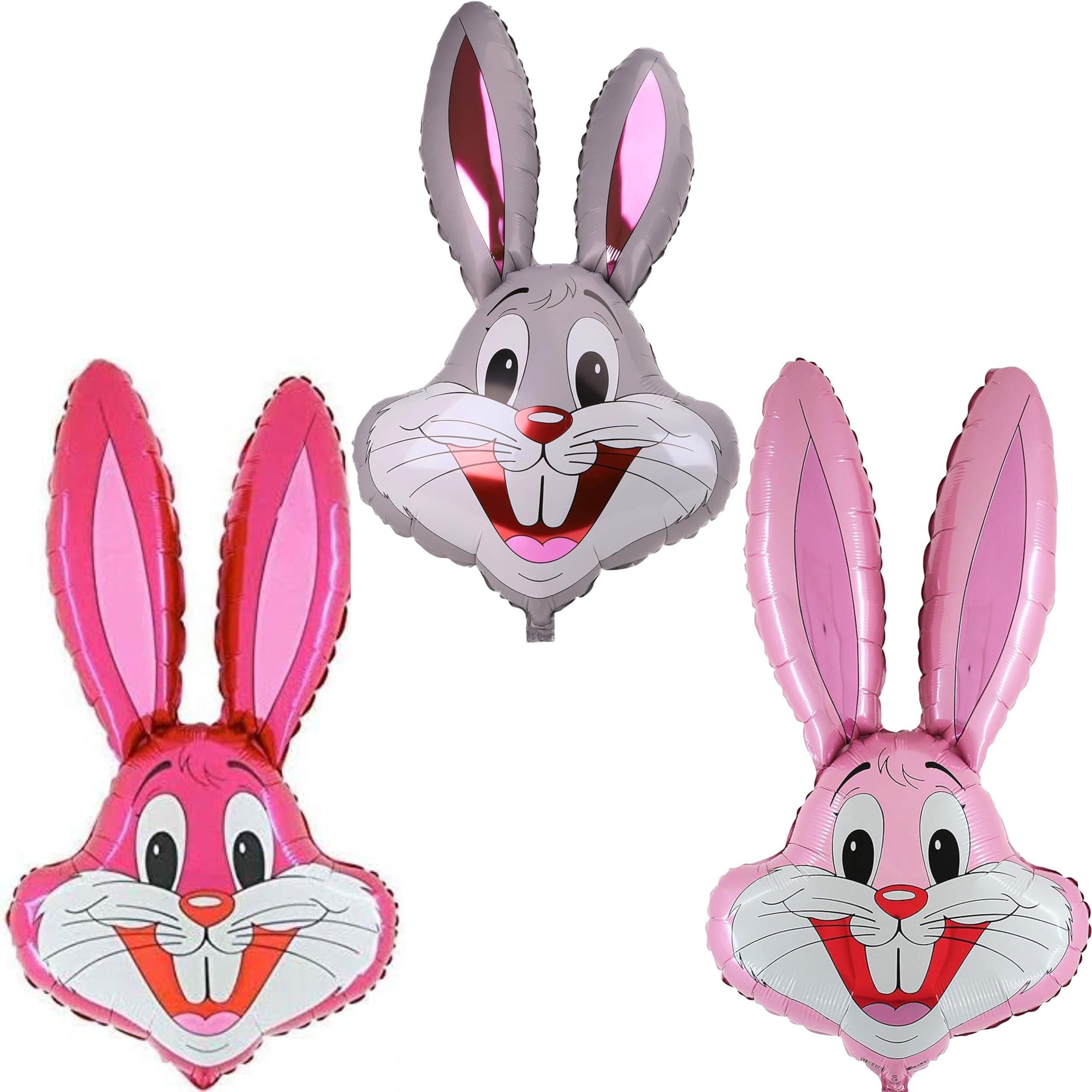 Toyland Toyland Pack of 3-37\" Rabbit Shaped Balloon - Easter Balloons - 1 x Pink, 1x Baby Pink, 1 x Grey