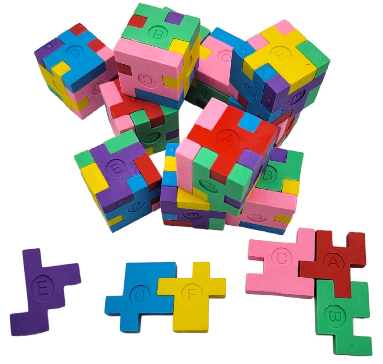 Zugar Land Colorful 1.125 Inch Puzzle Cube Erasers (12 Pack) 1.125\". Fidget Fun Rubber Erasers. Game Time Home School Work Incentive
