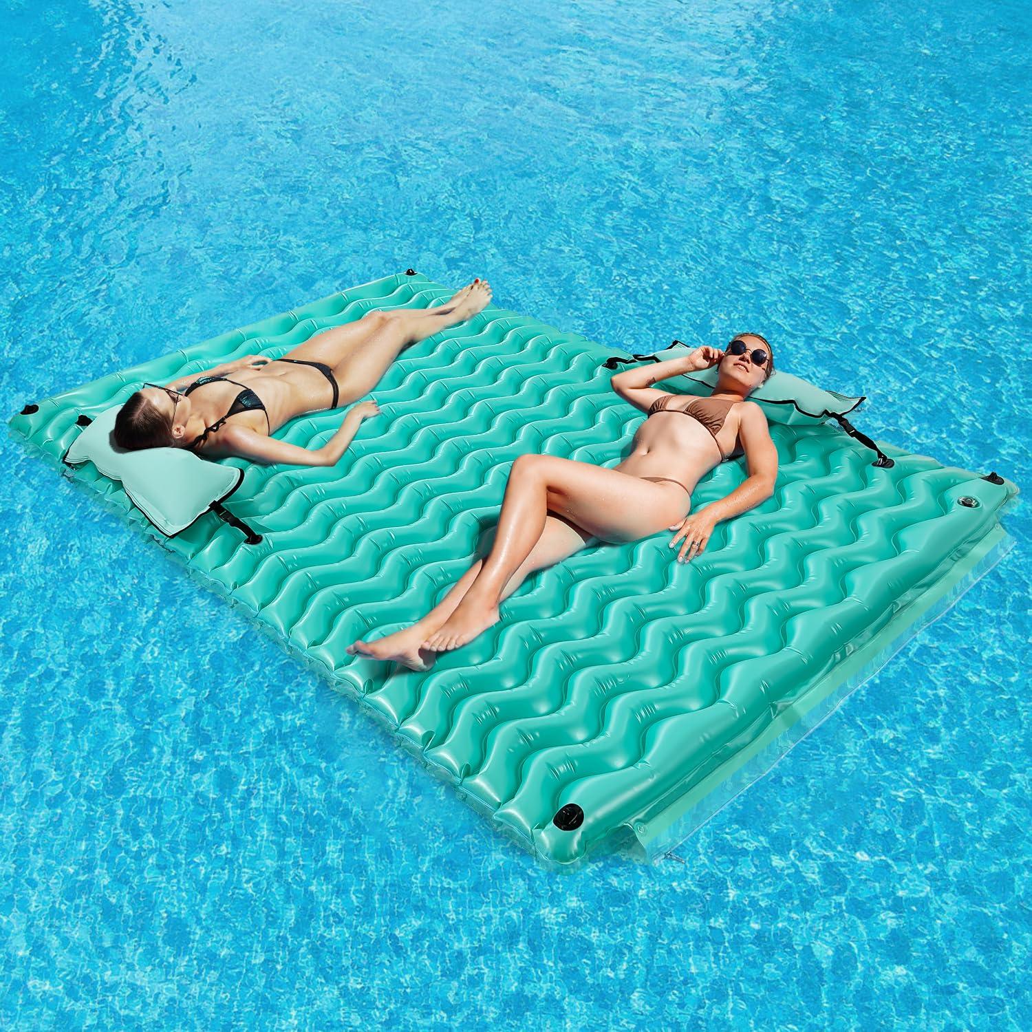 Sunrio Sunrio 114'' X 72'' Giant Inflatable Floating Mat-Pool Float Lake Floats for Adults with Pool Hammock Pool Mats for Floating Swimming Pool, Beach, Lake for Summer Water Party