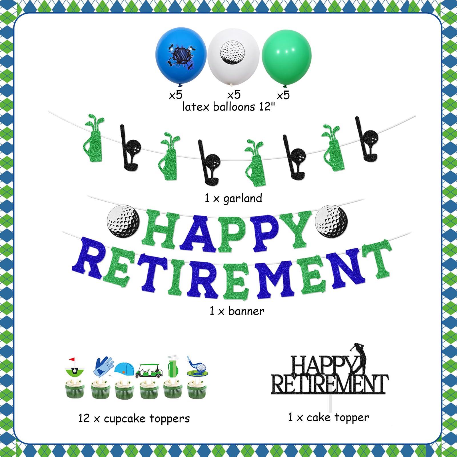 Sursurprise Golf Themed Retirement Party Decorations, Golf Happy Retirement Banner Garland Cake Topper Balloons for Men Retirement Par Tee Decorations Golf Party Supplies