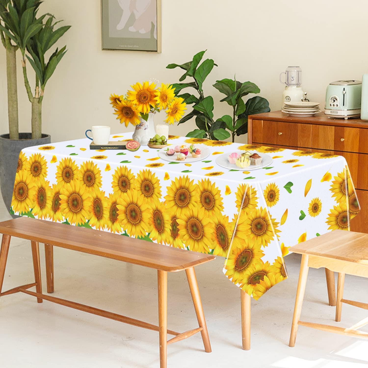 Dvaorc 4 Pack Sunflower Tablecloth 51 x 86 Inch Plastic Rustic Sunflower Tablecloth Sunflower Party Tablecloth Sunflower Birthday Party Table Cloth Sunflower Table Covers for Indoor Outdoor Party Decorations