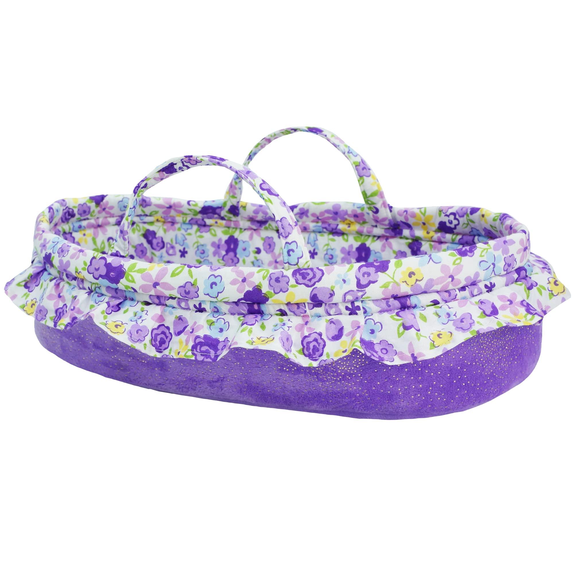June Garden June Garden Cozy Dream Doll Bassinet - Baby Doll Portable Carrier - Fits for American Girl Dolls up to 18\" - Soft Pillow & Safety Buckle Included - Purple