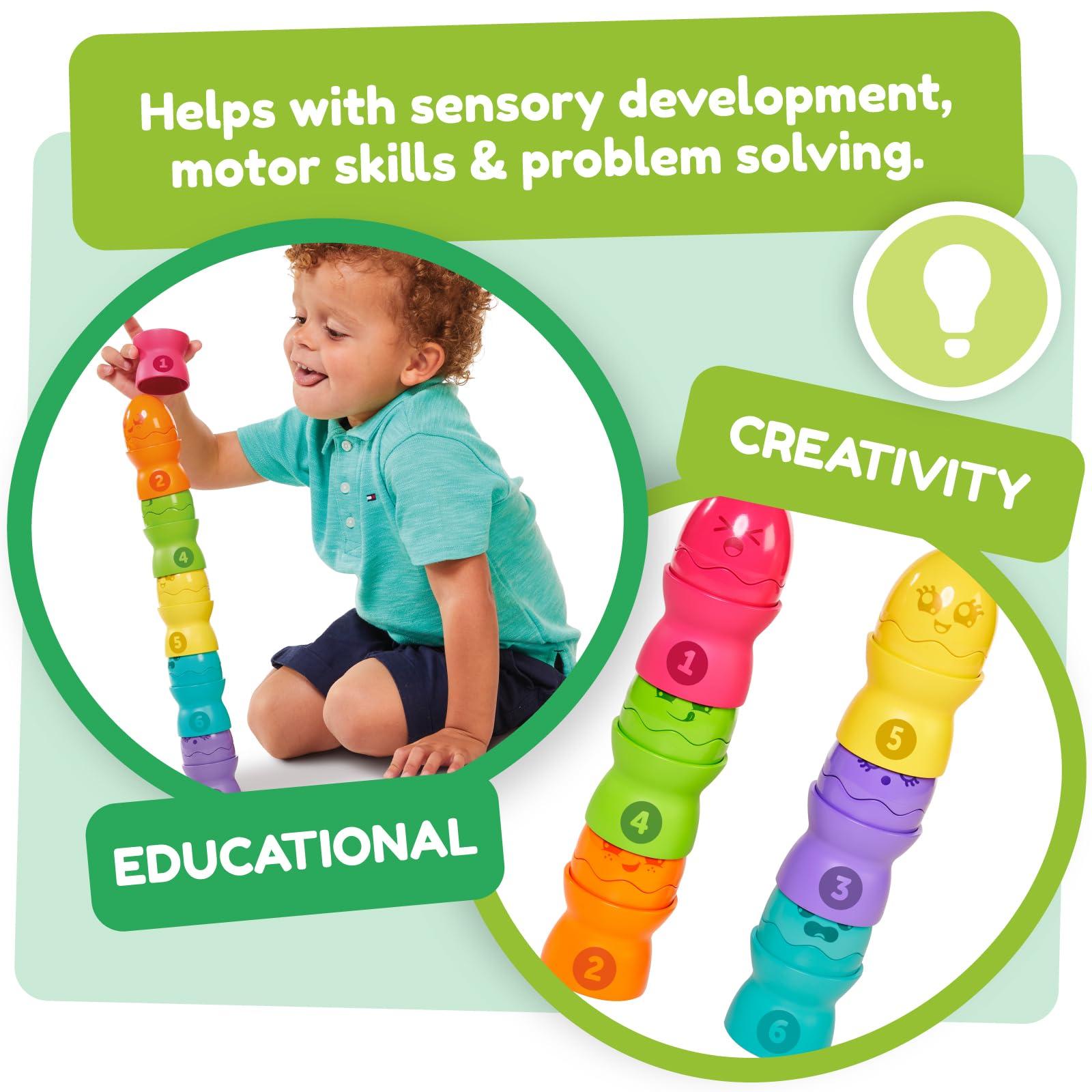 Toomies Toomies Tomy Hide and Squeak Egg Stackers Baby Toy - Stacking Egg Cups with 3 Squeak and 3 Rattle Eggs - Shape Sorter Toddler Toys - Engaging Baby Sensory Toys - Baby Toys 6 Months Plus to 36 Months