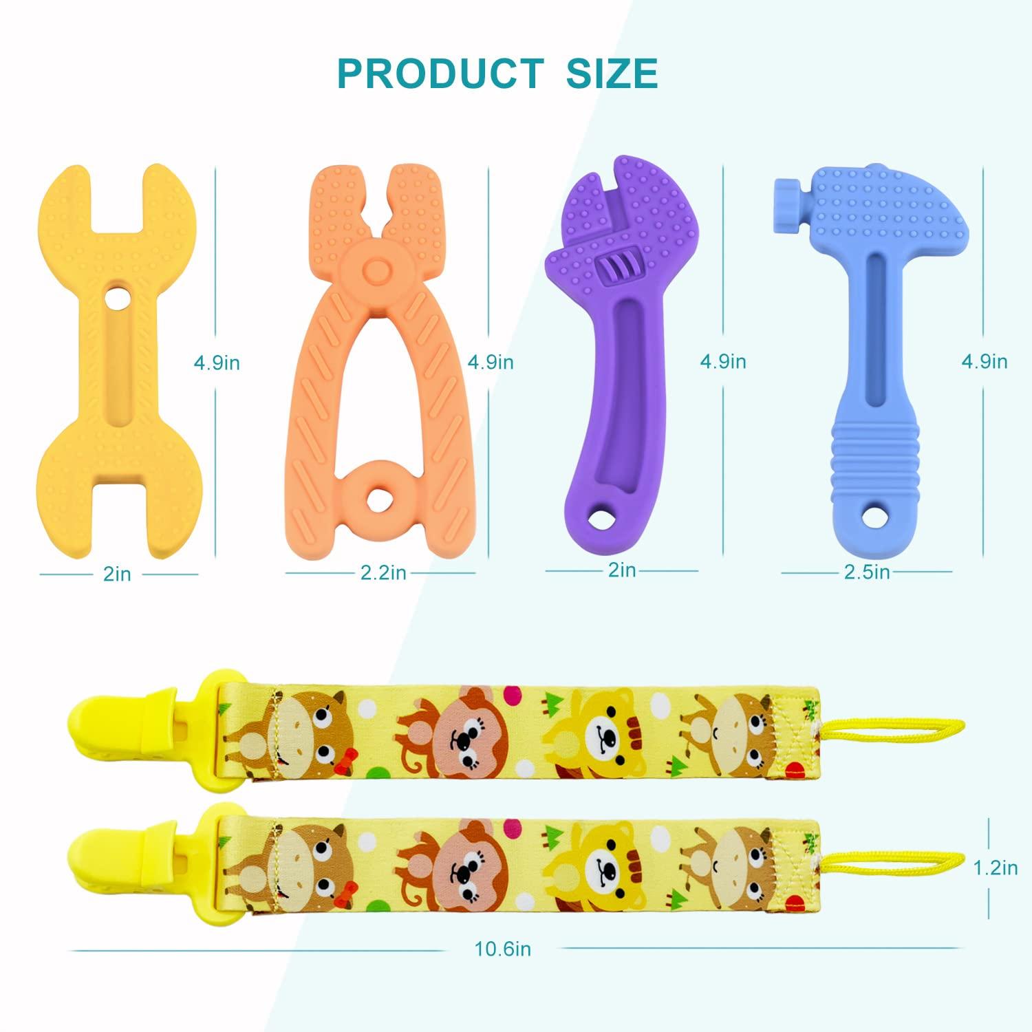SJDSND Teething Toys for Babies 3-6 Months 6-12 Months, Baby Teething Toys, Silicone Baby Teether Toys, Baby Chew Toys, Molar Teether, Hammer Wrench Spanner Pliers Shape Teething Toys for Boys Girls