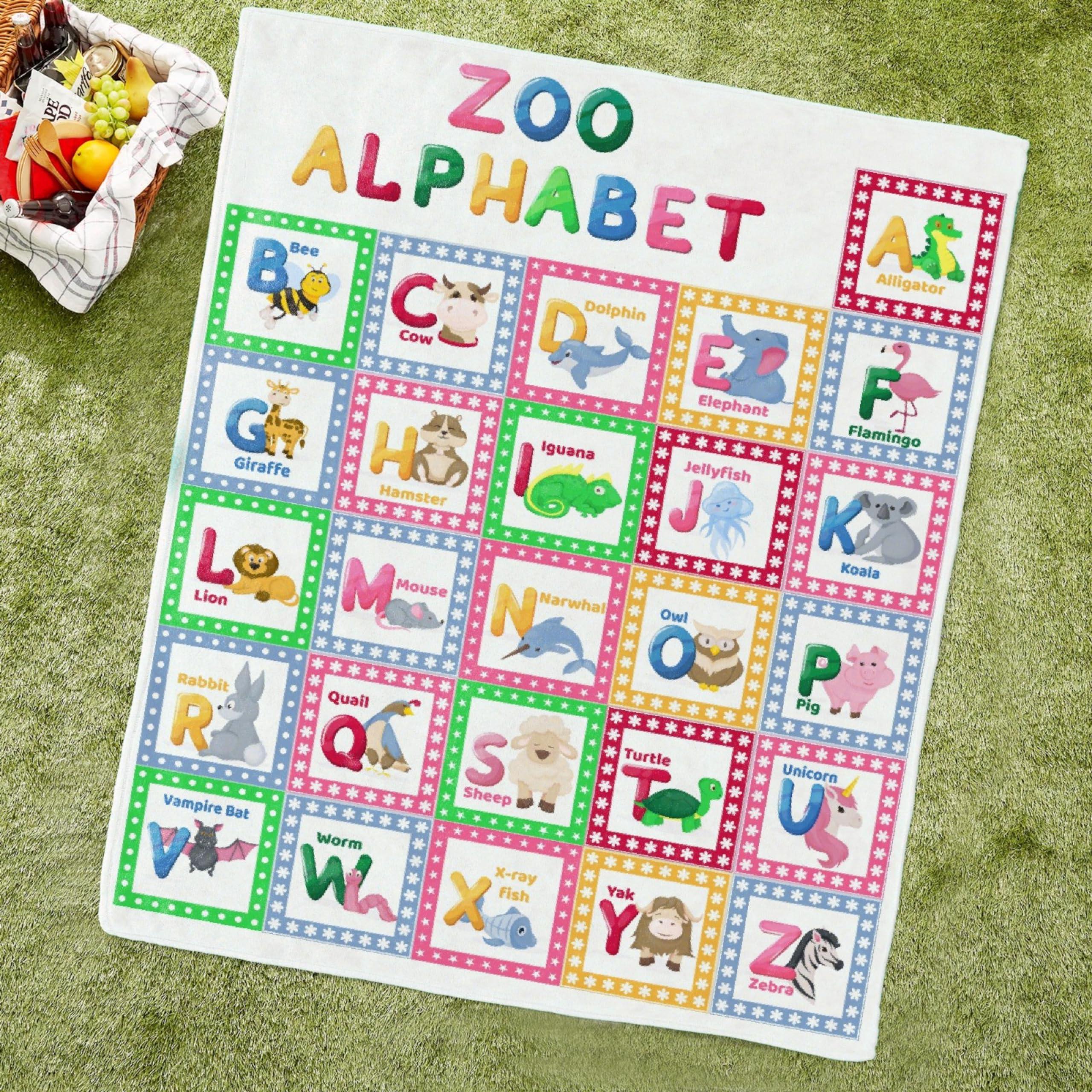 YABUKITA YABUKITA Animal Alphabet Blanket Throw ABC Throw Blanket Educational Learning Throw Blanket Alphabet Nursery Decor for Bedroom Playroom 40x50in for Kids/Child