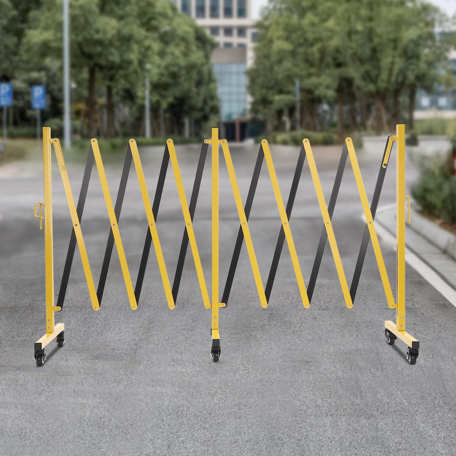 ZeStarDair Industrial Expandable Metal Barricade 16.4 Feet, Yellow and Black, Portable Safety Barrier Gate with Casters Retractabl Traffic Fence Mobile Barrier Gate for Construction Site Elevator Outdoor Road