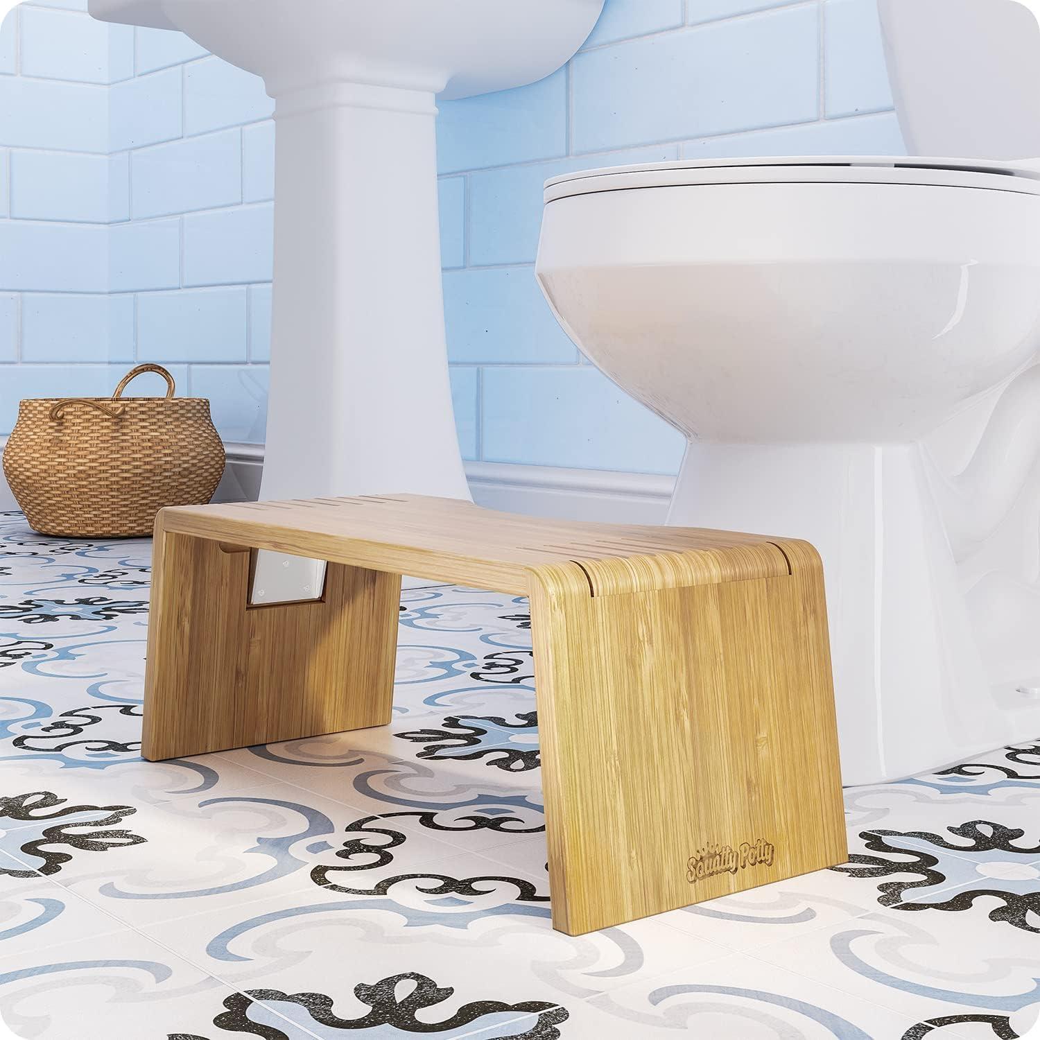 Squatty Potty Squatty Potty Oslo Folding Bamboo Toilet Stool 7 Inches, Collapsible Bathroom Stool for Kids and Adults Brown, Portable and Space-Saving