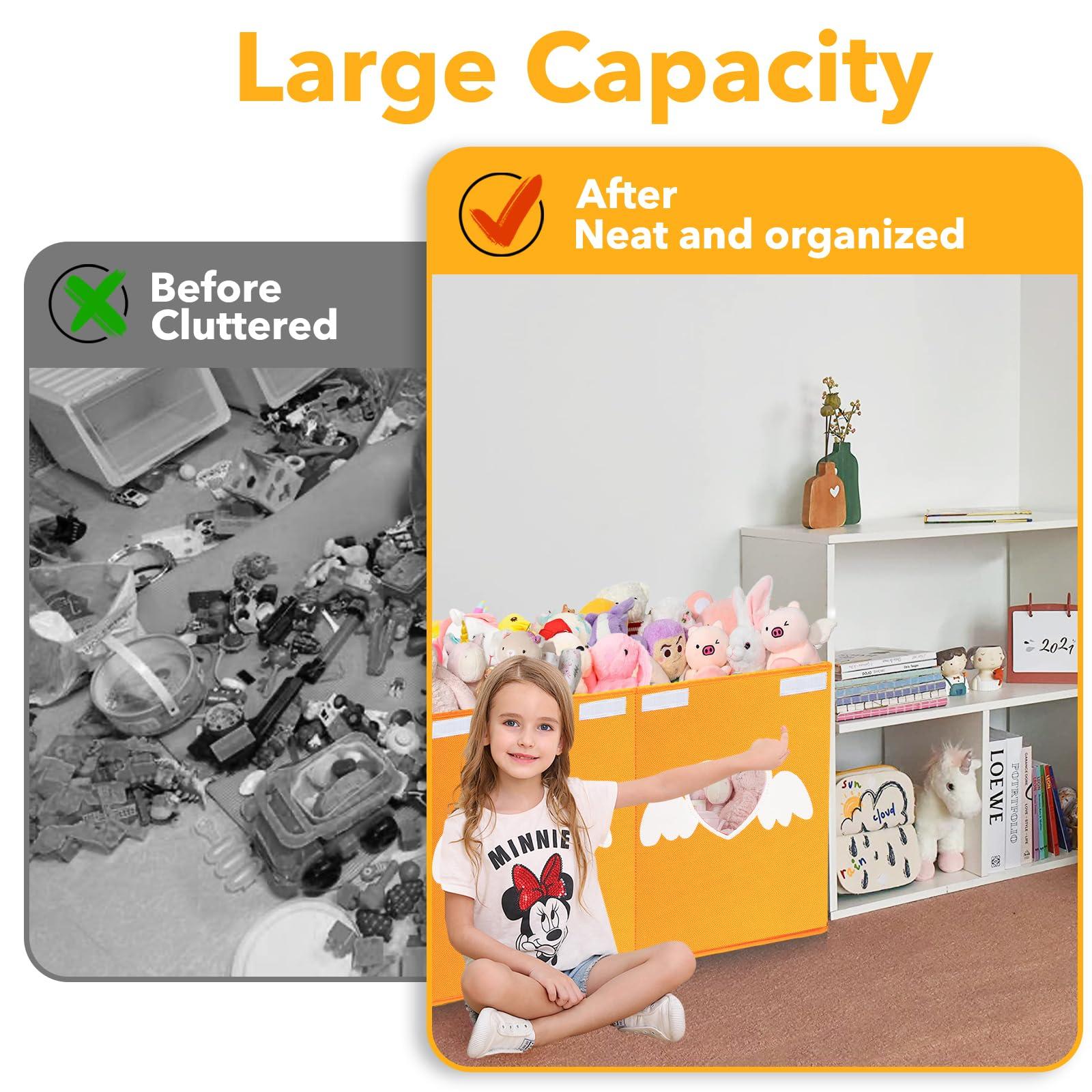 Xmasorme Large Toy Box Chest,Collapsible Sturdy Storage Bins with Lids,Large Kids Toy Storage Organizer Boxes Baskets for Kids,Boys,Girls,Toddler,Nursery Room,Playroom(Orange Heart)