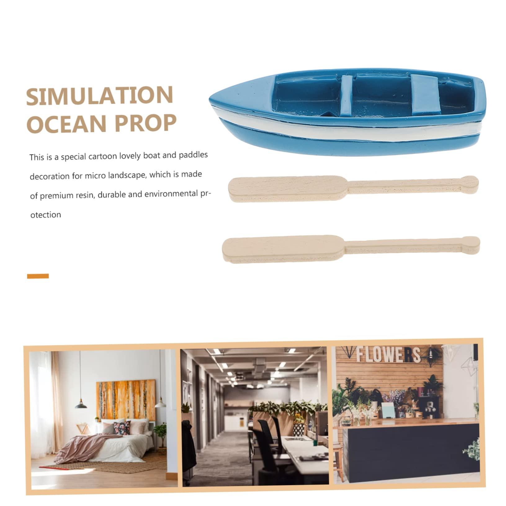 SAFIGLE SAFIGLE 2pcs Asian Decor Resin Rowing Boat Ornament Micro Landscape Boat Micro Landscape Ornaments Sailboat Figurine Home Decor Work Desk Accessories Paddles Model Glass Wooden Model