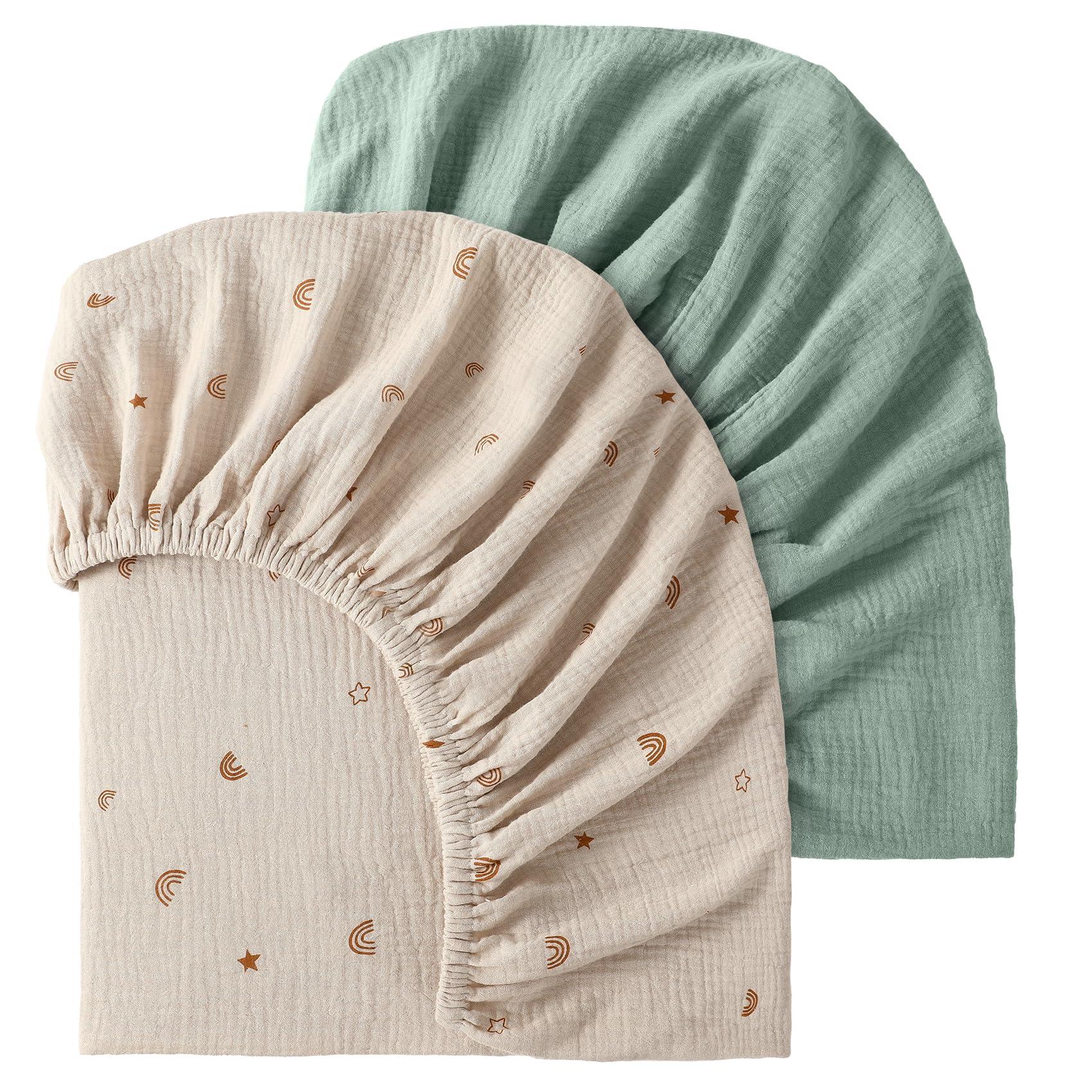 POIKSHARK Fitted Crib Sheet, 100% Organic Cotton Crib Sheet for Standard Crib and Toddler Mattresses 28"x 52", Soft and Breathable