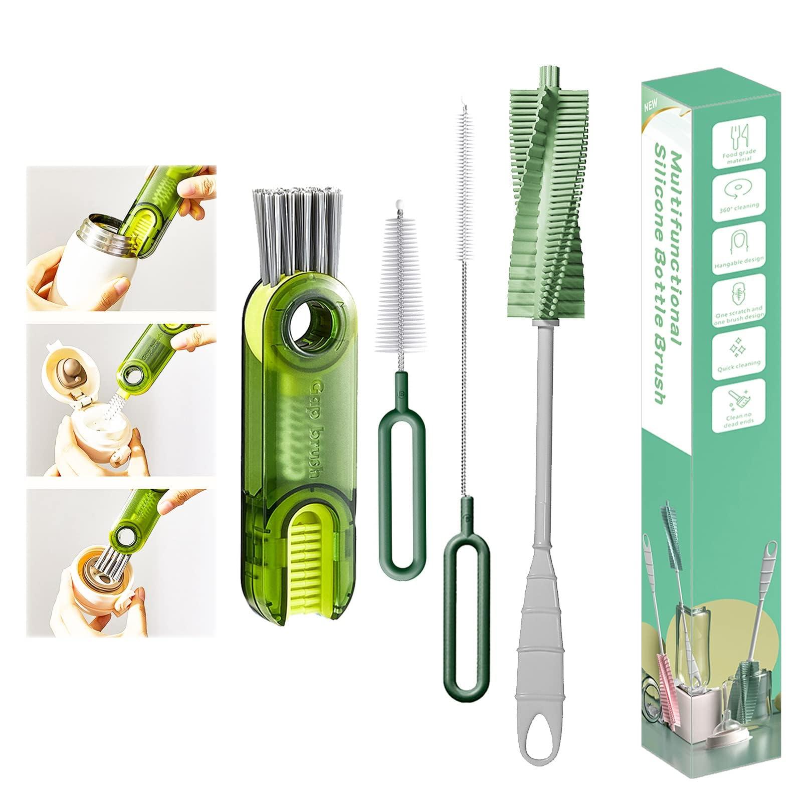 Meritpick Meritpick 3-in-1 Multipurpose Bottle Cleaner Set feat. Long Handle Silicone Brush & Straw Brush, for All Water & Baby Bottles (Green)