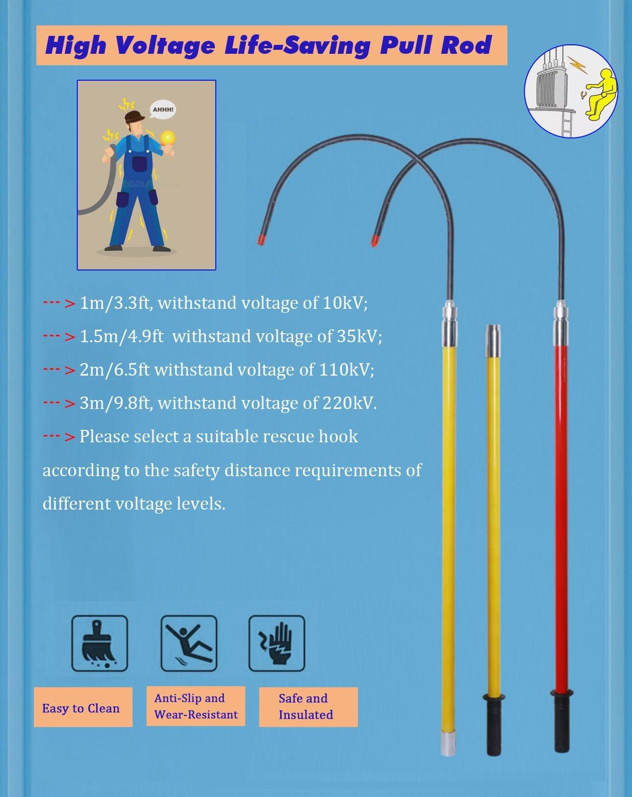 JYDQM Anti-electrocution Rescue Hook 3 5 Foot 6.5 10 Ft Electrical Safety Insulated Rescue Tools with Quick Plug Connector, High Voltage Life-Saving Pull Rod & Factory Rescue Hook, Anti-electrocution Rescue