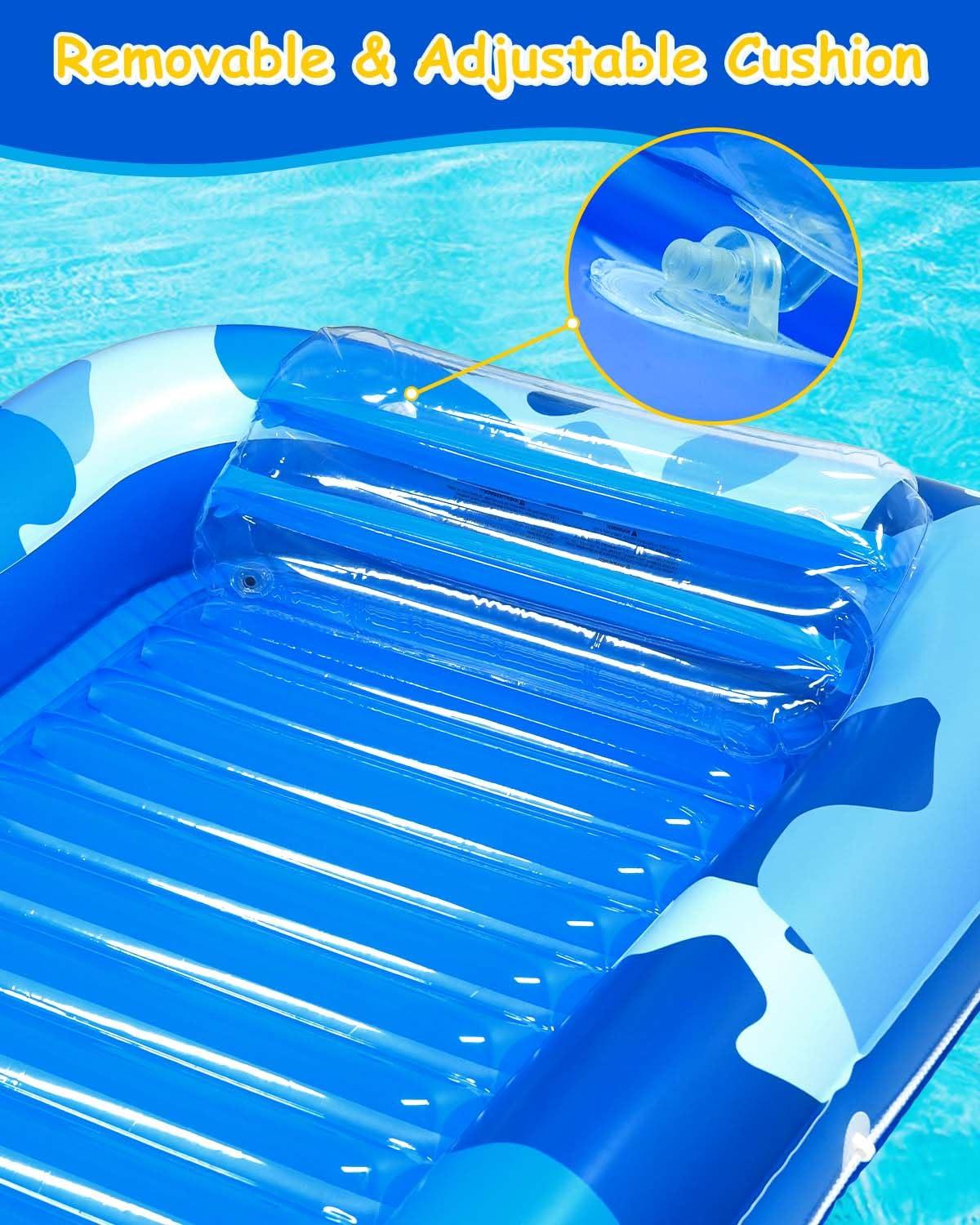 Sebor Sebor Larger Inflatable Tanning Pool Lounger Float, 76" x 47" Thicken Suntan Tub Pool Floats with Removable Backrest & Cupholder, Navy Blue (Blue, X-Large)