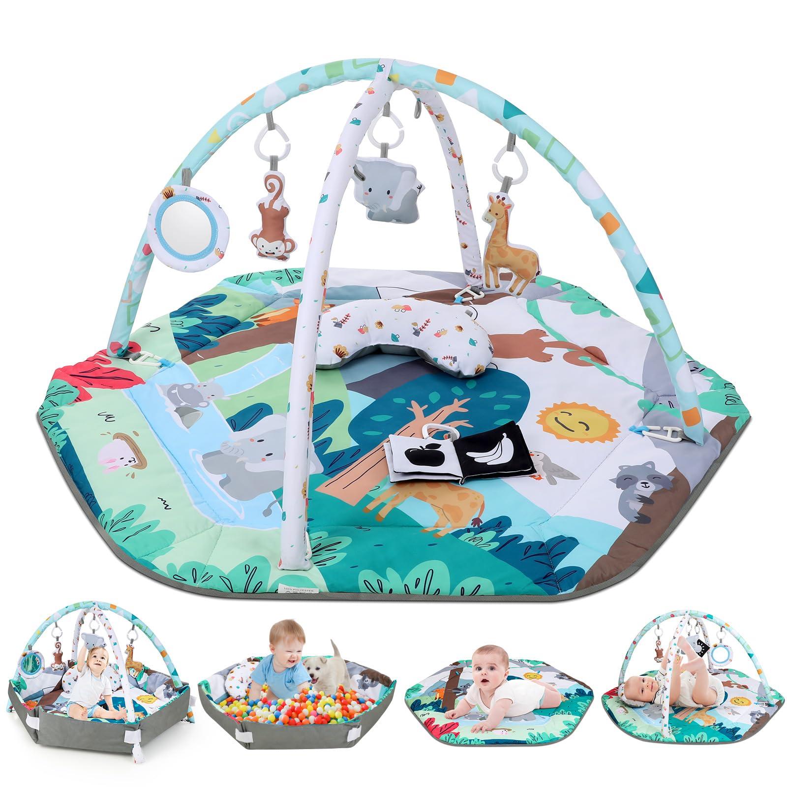 Lilian&Gema Lilian&Gema Baby Play Gym Mat, Baby Tummy Time Mat with 6 Detachable Sensory Toys, Baby Activity Play Mat for Stage-Based Sensory & Motor Skill Development, Baby Gift for Newborn Infant