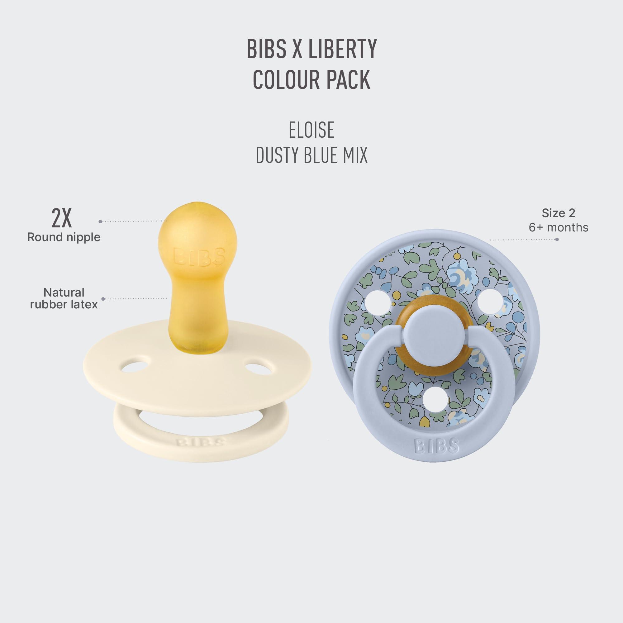 Bibs BIBS Liberty Pacifier | 2 Colour Natural Rubber Latex Soothers | BPA Free Dummy Pacifier | Round Nipple | Designed & Made in Denmark | Eloise Dusty Blue