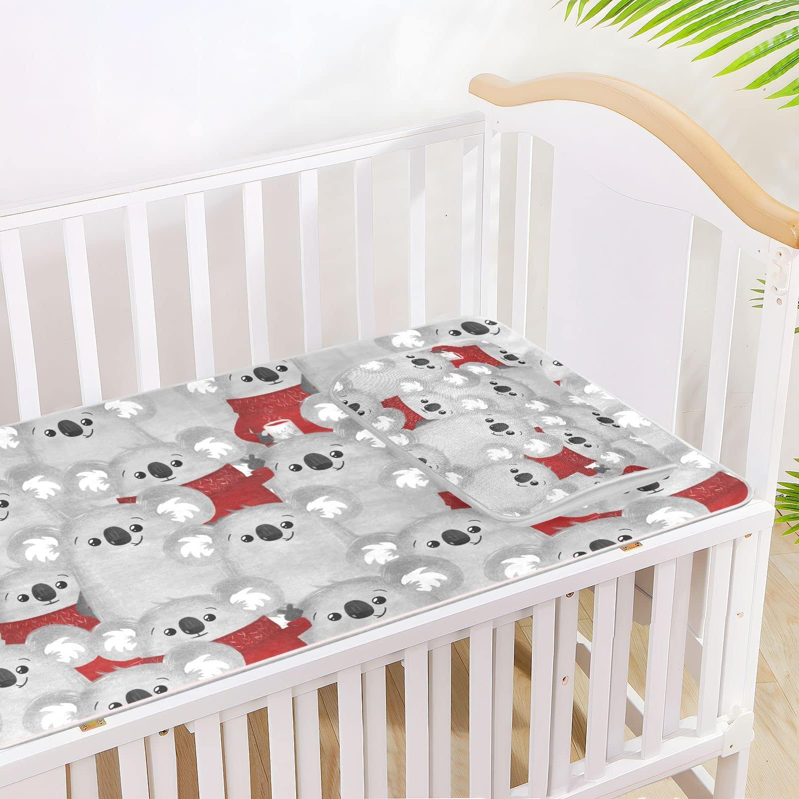 Wfrish Crib Cooling Mattress Protector Cute Koala Grey Baby Bed Mat Mattress Cover Cartoon Animal Toddler Sleeping Mattress Pads Breathable Summer Soft Newborn Ice Silk Mat 52"x 28"