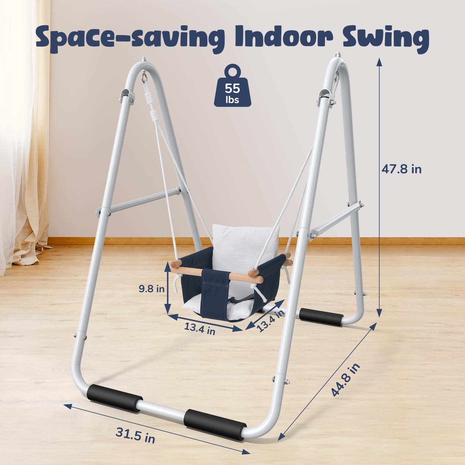 Hapfan Hapfan Toddler Swing, Baby Swing with Heavy Duty Foldable Stand, Indoor Outdoor Swing Set for Aged 1-3, with Canvas Cushion Seat, 55lbs Capacity