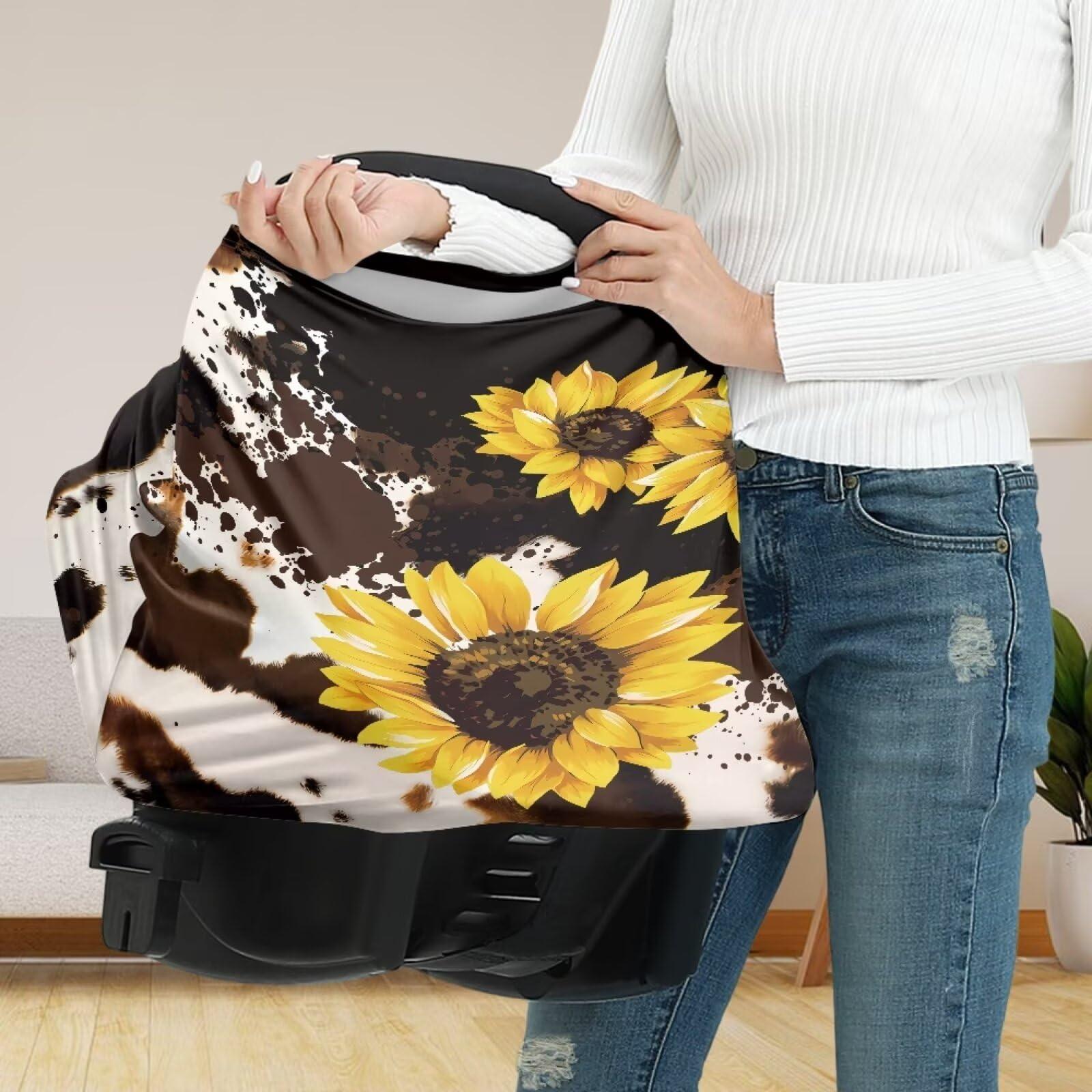 JOAIFO JOAIFO Sunflower Baby Car Seat Cover,Infant Carseat Canopy, Cow Print Nursing Breastfeeding Cover,Stretchy Carrier Covers for Stroller/High Chair/Shopping Cart