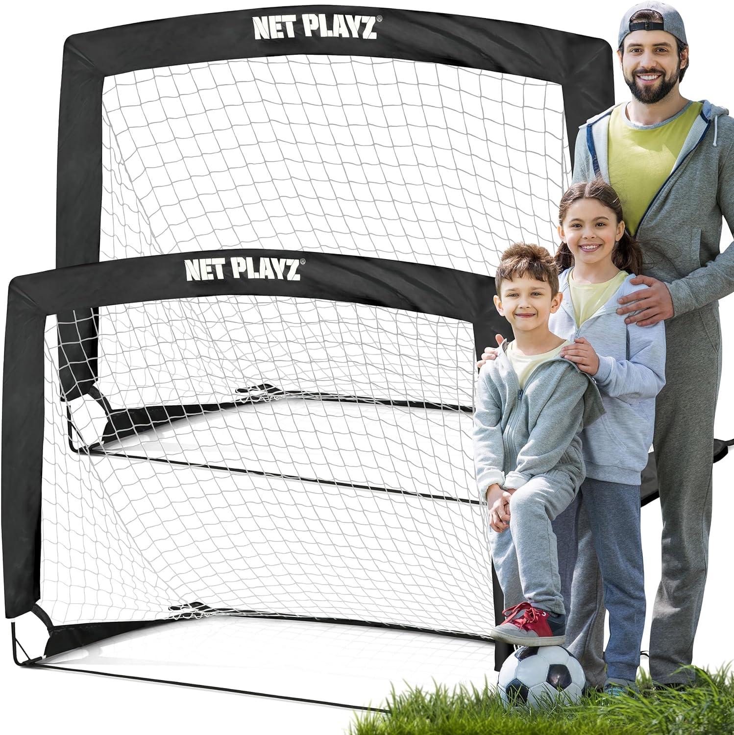 NET PLAYZ Soccer Goals Soccer Net - Kids Pop-up Football Goals for Backyard Practice & Training, Portable Set of 2
