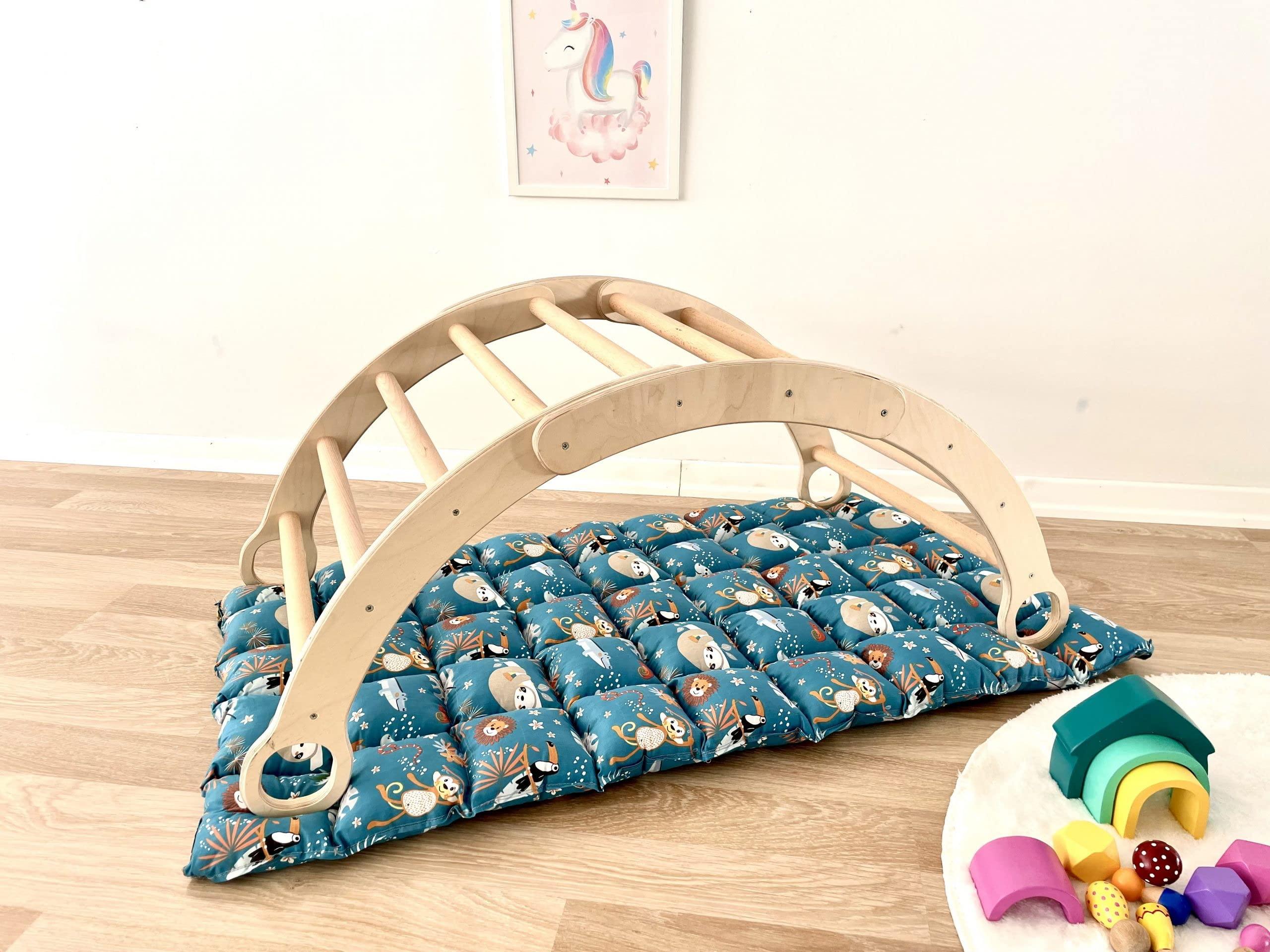 My Photostation.com My Photostation.com Montessori 2 Pieces Set Arch and Pillow-Wooden Climbing Arch Cushion Pikler Triangle Set Kids Climbing Arch Rocker Pillow Climber Toddler Rocker Kid Toy Wooden Waldorf Pickler