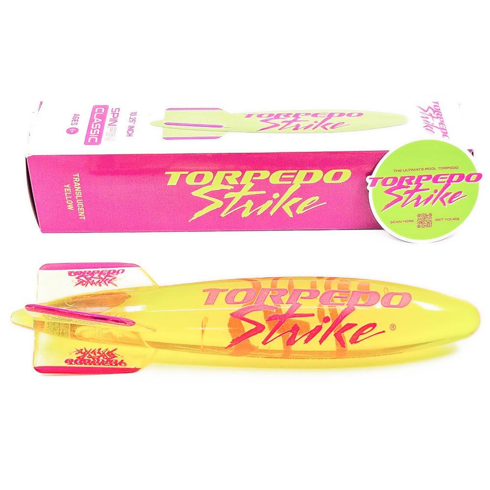 Torpedo Strike Torpedo Strike SpinFin 10.25\" Large Pool Torpedo Rocket Spins & Glides Up to 30 Feet Like Underwater Football for Under Water Passing Games Underwater Torpedo Diving Toy Glider (Yellow)