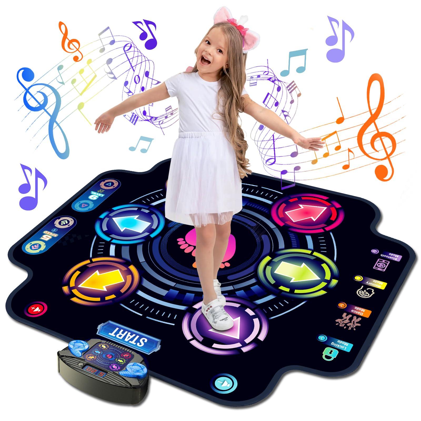KIZJORYA UpgradedKIZJORYA Dance Mat for Kids, Electronic Light-up Dance Pad with Wireless Bluetooth 5 Speeds 9 Levels, Dancing Mat for Toddlers Music Game Dance Toy for Girls Boys 3 4 5 6 7 8 9 10+ Year Old