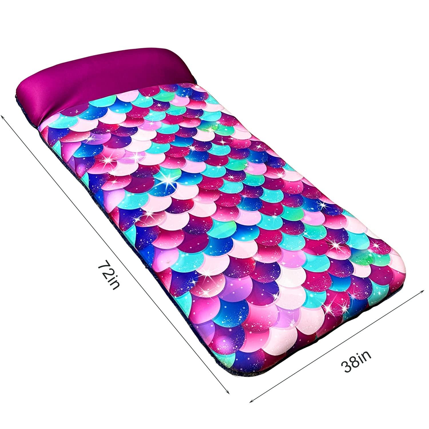 PARENTSWELL PARENTSWELL Inflatable Mermaid Scales Pool Floats, 72" X-Large Fabric Covered Pool Float with Headrest, Pool Lounge Floaties for Adults, Summer Pool Party Decorations Supplies