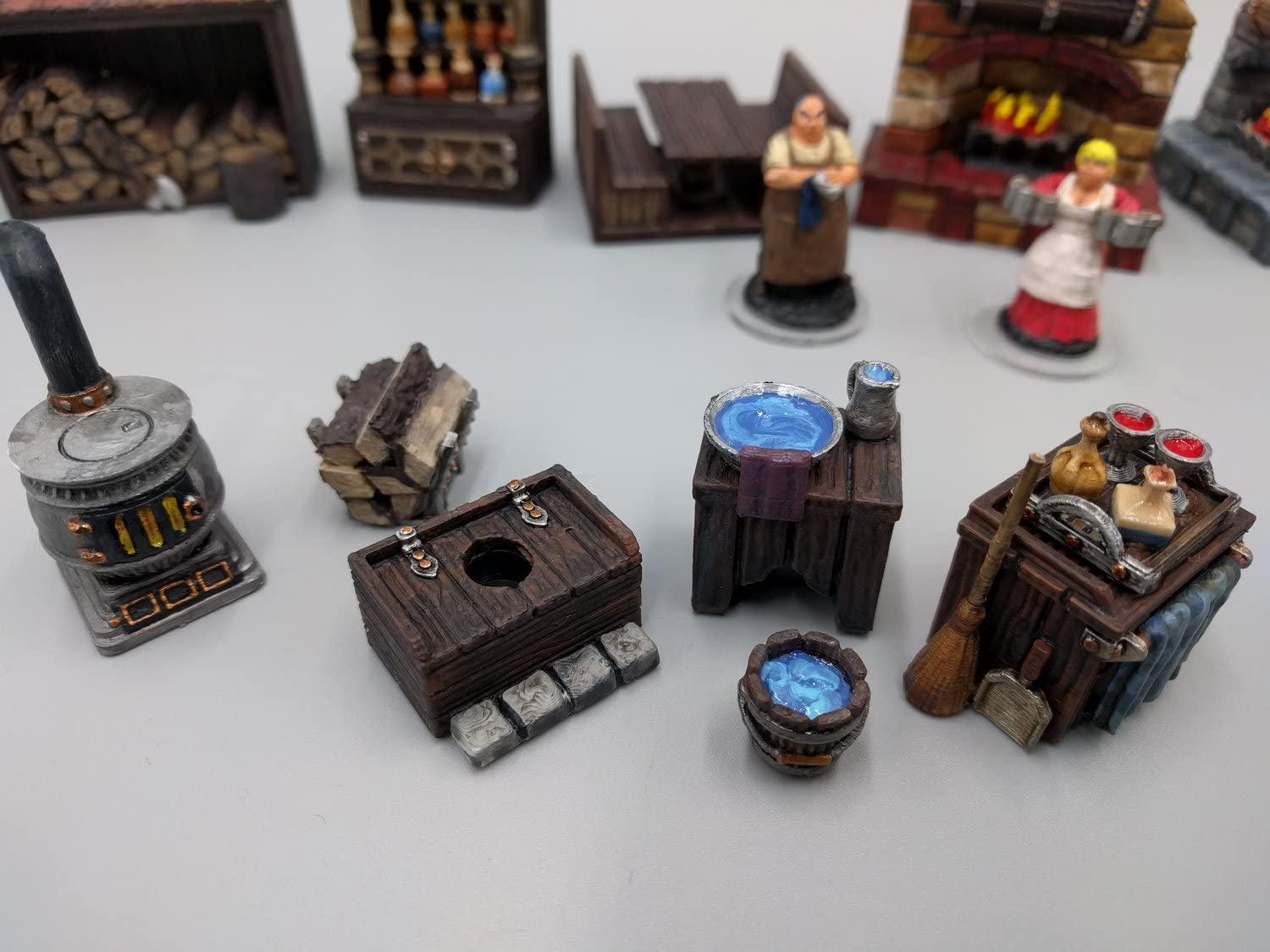 3DEGOS Inn and Tavern Furniture DND Terrain 28mm for Dungeons and Dragons, Warhammer, D&D, Pathfinder, RPG, Miniatures, Age of Sigmar, Tabletop, D and D, Dungeons and Dragons Gifts