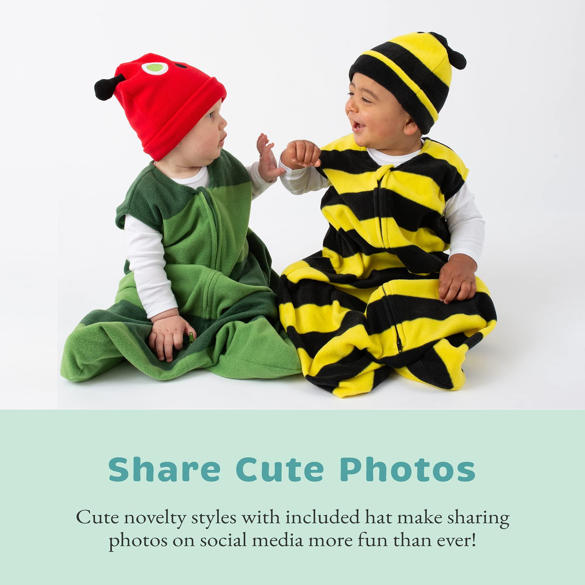 Cuddle Club Baby Fleece Sleep Sack - Infant Wearable Blanket Newborn Swaddle Sleepbag & Hat Caterpillar