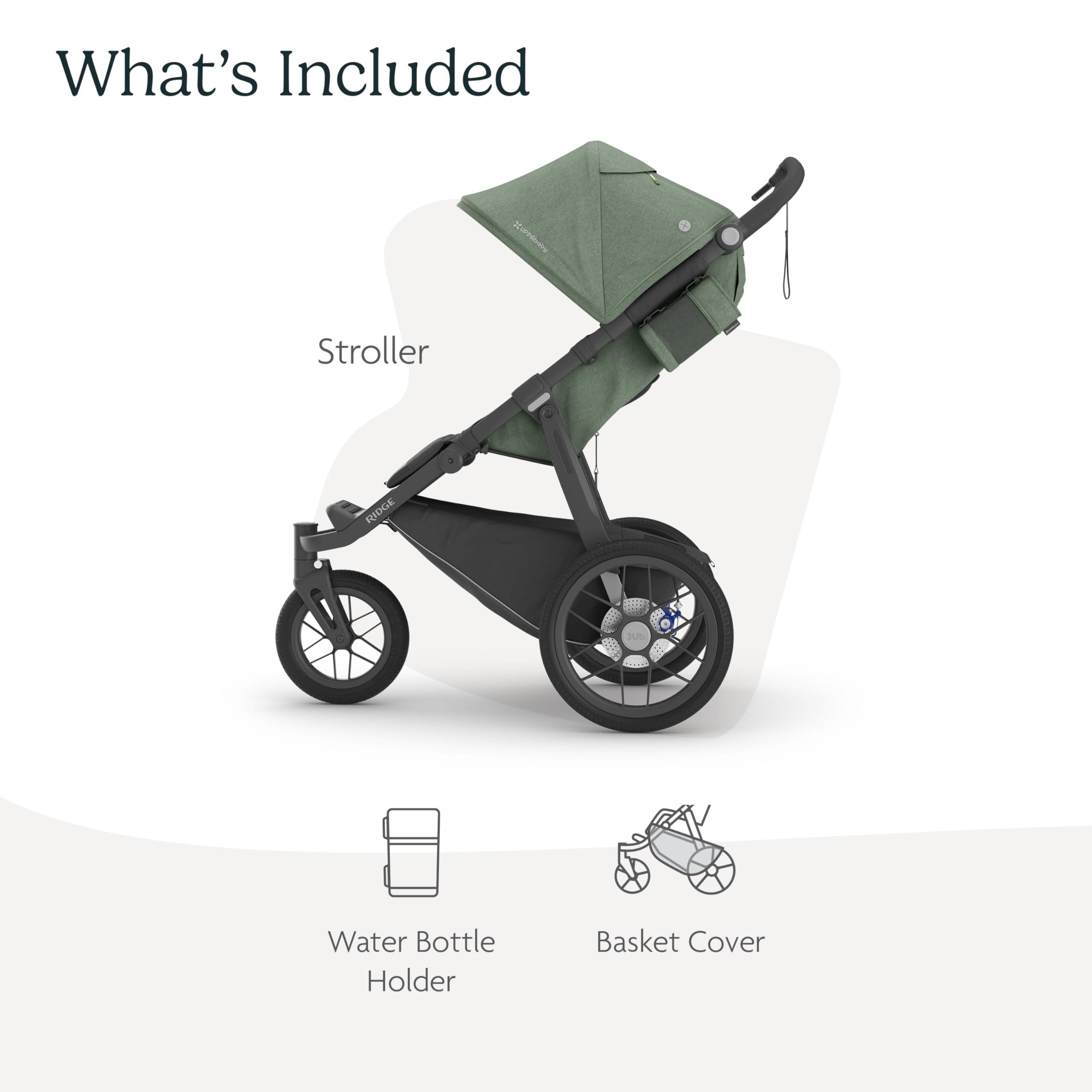 UPPAbaby UPPAbaby Ridge Jogging Stroller/Durable Performance Jogger with Never-Flat Tires/Built for Walking, Running, Hiking/Water Bottle Holder & Basket Cover Included/Gwen (Green Mlange/Carbon Frame)