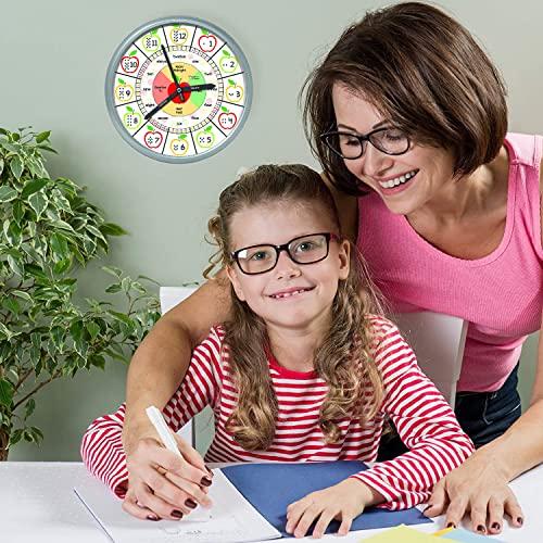 Teacher's Choice Educational Wall Clock - Silent Movement Time Teaching Clock for Teacher\'s Classrooms and Kid\'s Bedrooms (Silver/Multicolor Apple)