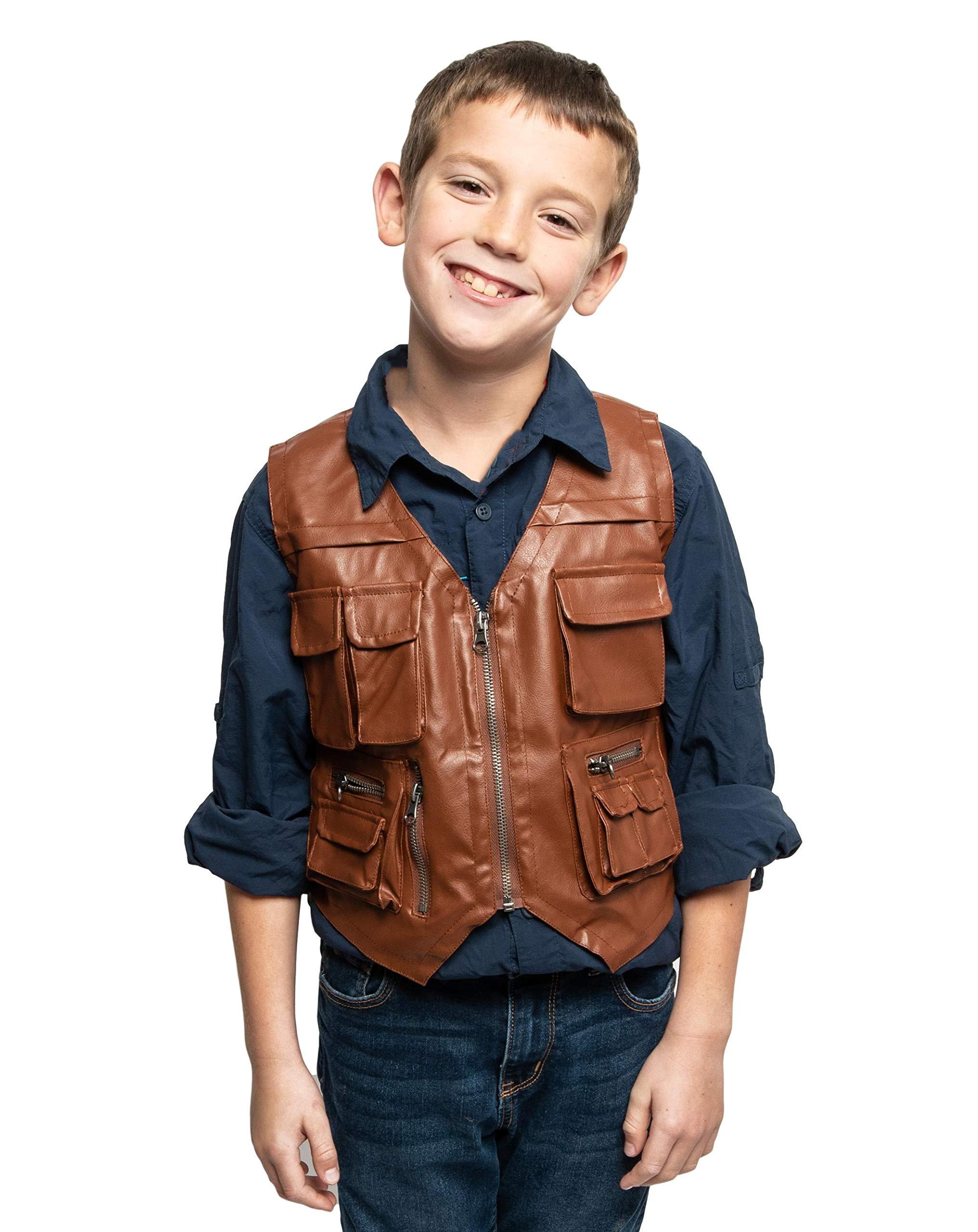ComfyCamper ComfyCamper Kids Jurassic Dinosaur Wrangler Costume - Brown Leather Vest World Park Utility Zookeeper Boys, 2-4 Years, True Brown