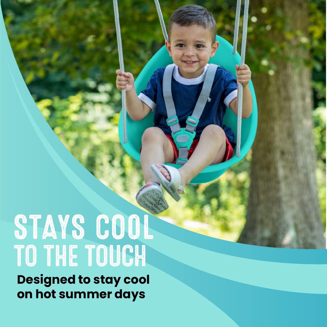 Swurfer Swurfer Coconut Toddler Swing Comfy Baby Swing Outdoor, 3- Point Adjustable Safety Harness, Secure, Safe Quick Click Locking System, Blister-Free Rope, Easy Installation, Teal