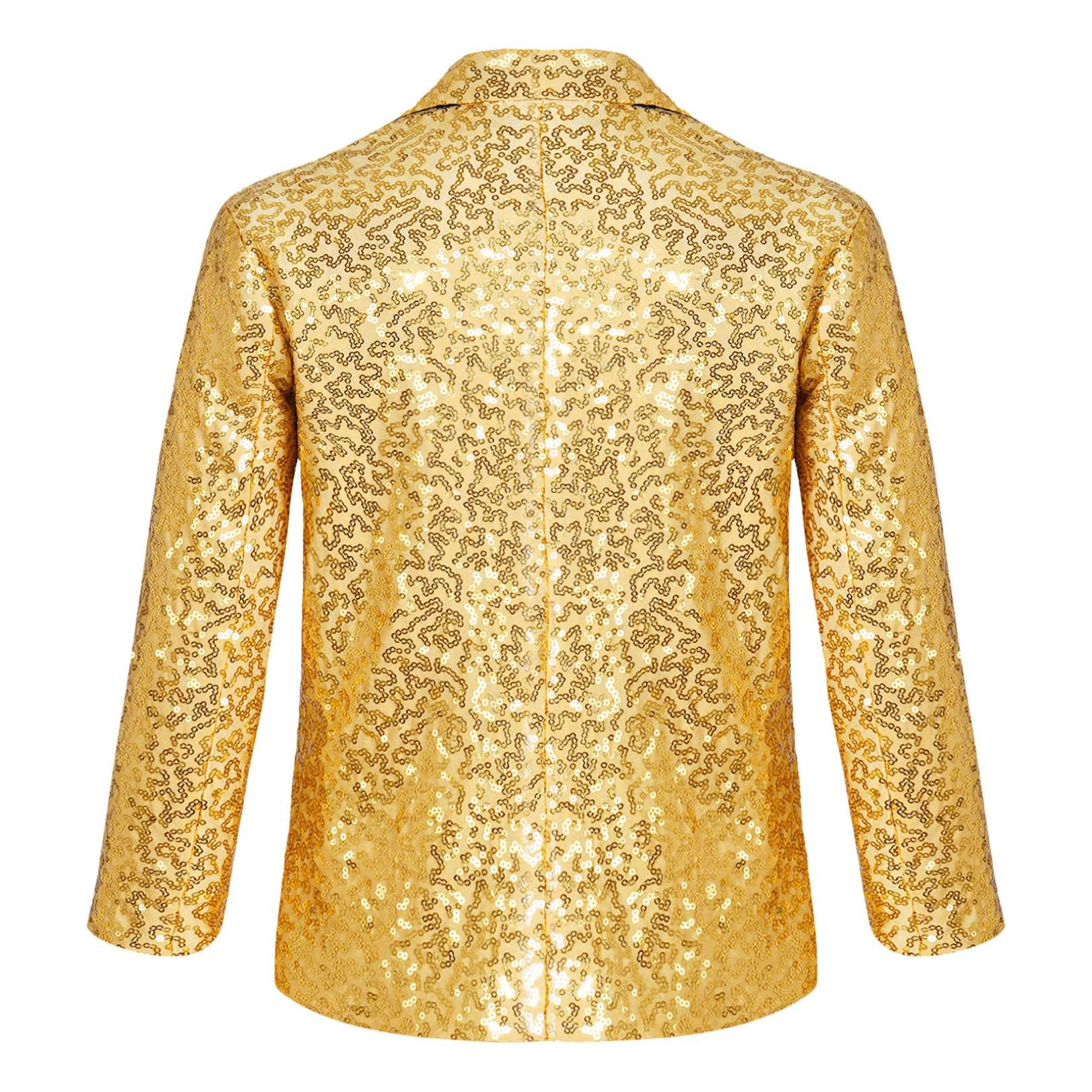 JEATHA JEATHA Kids Boys Shiny Sequins Wedding Pageant Blazer Coat Long Sleeves Jacket Modern Dance Costumes Gold 8