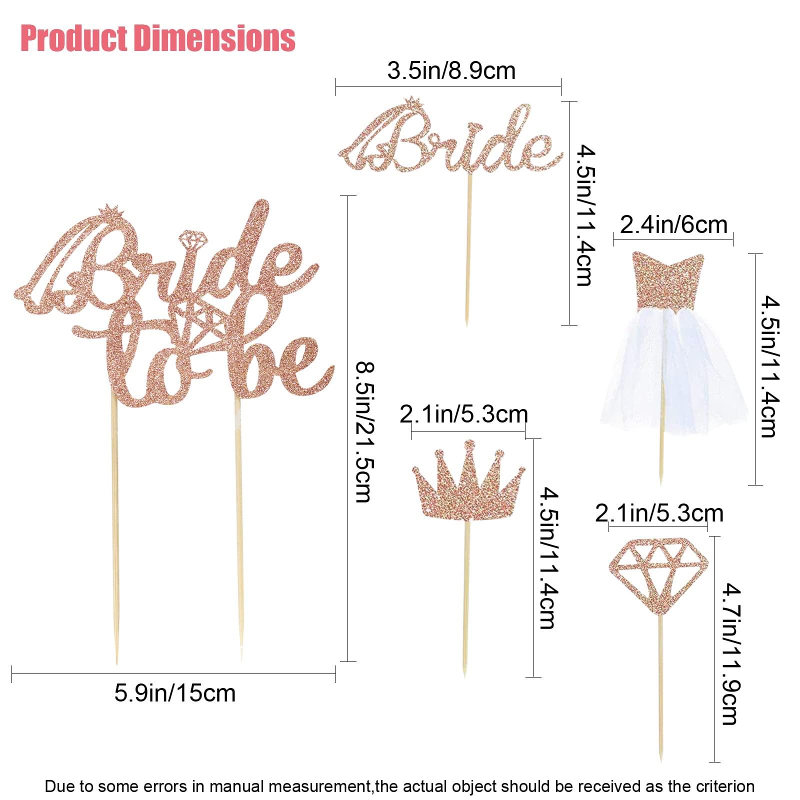 Heyiminy 17-Pcs Bride to Be Cake and Cupcake Toppers Set - Rose Gold Glitter Bridal Gown, Crown Designs Cake Decorations for Wedding, Engagement, Bridal Shower- Miss to Mrs Cake Topper for Bachelorette Party