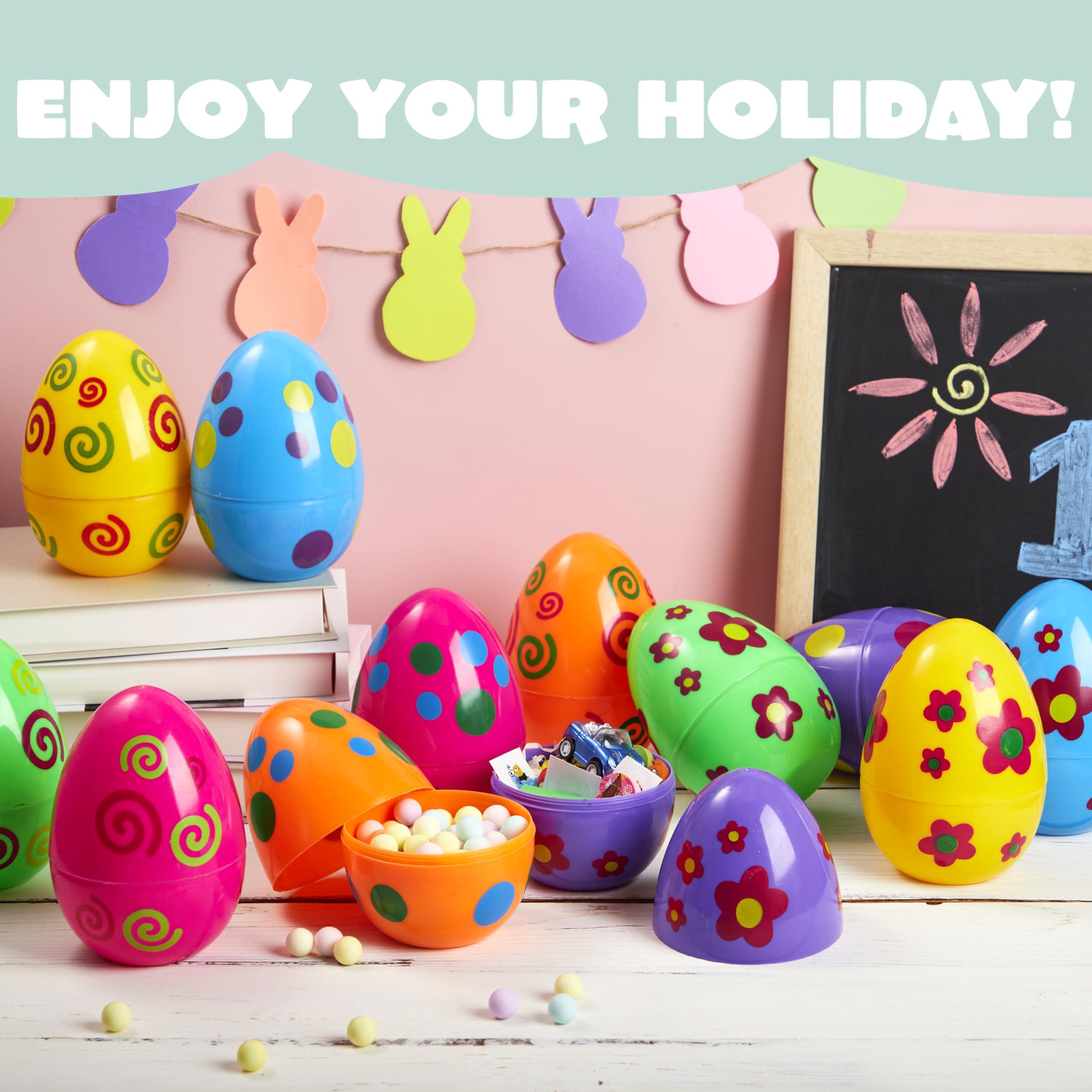 JOYIN JOYIN 12 Pcs Jumbo Printed Easter Eggs, 6 Inches Giant Plastic Eggs Fillable for Easter Themed Hunt Basket Stuffers Fillers Filling Treats Party Favor Classroom Prize Supplies