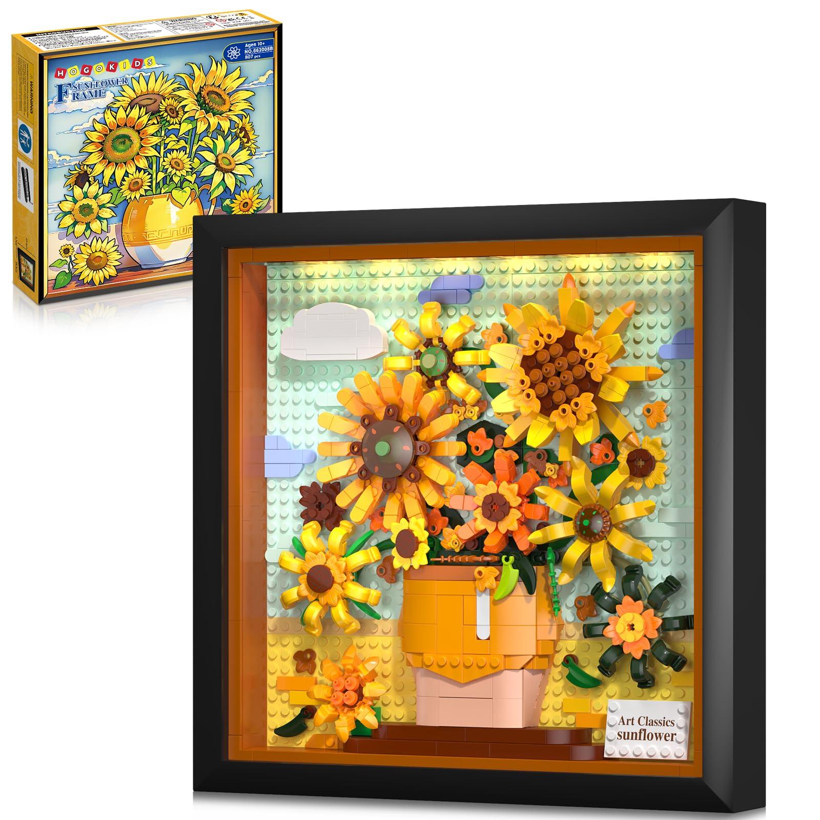HOGOKIDS HOGOKIDS Flowers Sunflower Building Set with Lights - Vincent Van Gogh Painting Frame Artwork Mini Building Blocks Toy for Home Dcor Wall Art Architecture Sets for Adults Teens - 807PCS