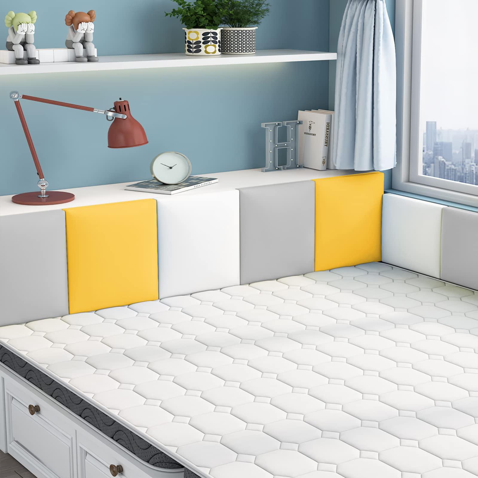 RWBATT RWBATT Anti-Collision Wall Padding for Kids, 11.8 X 11.8 Upholstered Wall Panels Headboard, Peel and Stick 3D Wall Panel, Tatami Nursery Playroom Protection Wall Stickers (Black, 4)