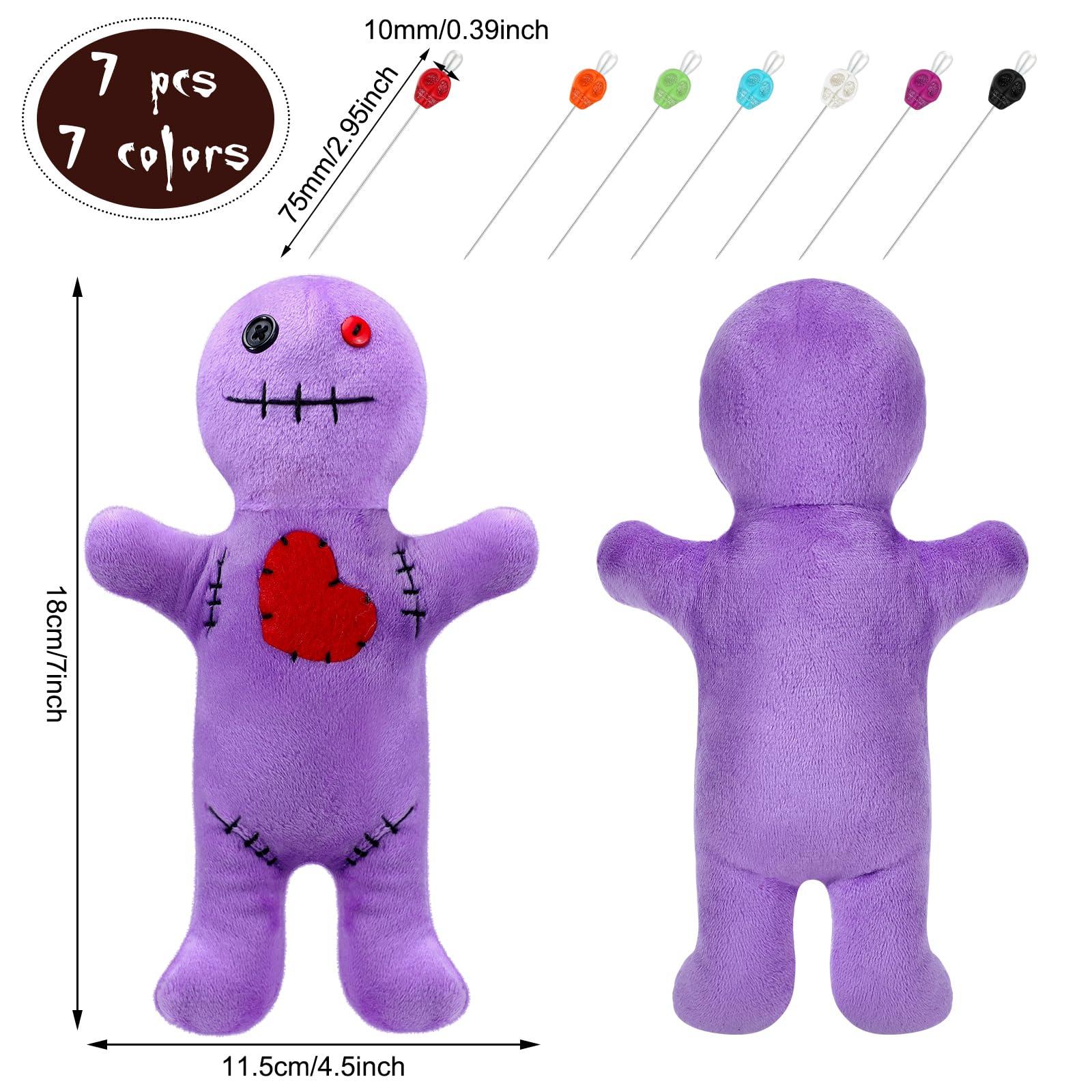 Kathfly Kathfly 8 Pcs Voodoo Doll Set Include Horror Doll, 7 Pcs Skull Pins Ghost Soft Revenge Dammit Creepy Pin Holder Voodoo Resin Metal Straight Pins Stress Relieving(Purple)