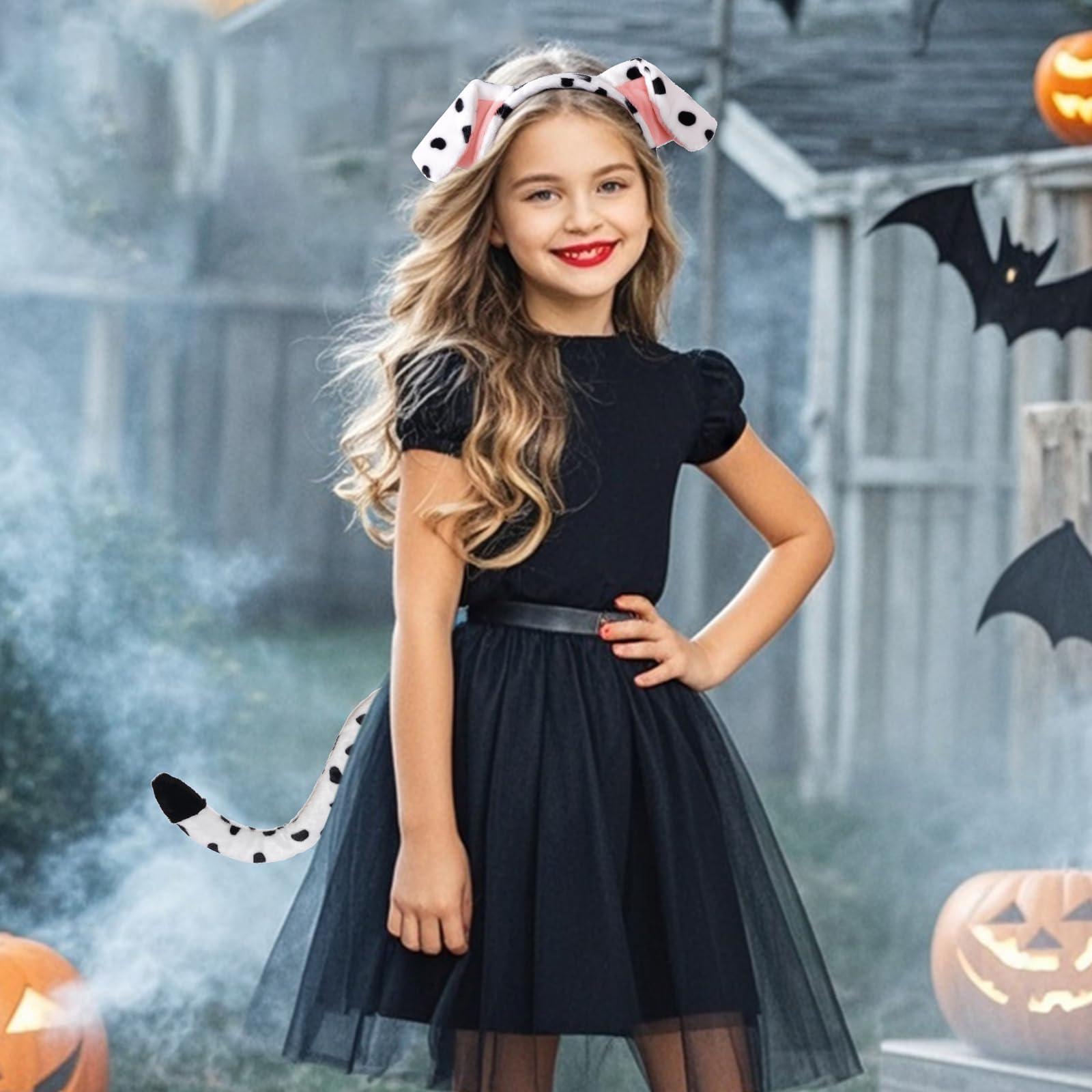 Jmkcoz Jmkcoz Dalmatian Ears Headband and Tail Set Fancy Animal Dalmatian Dog Costume for Halloween Dress Up Cosplay Party